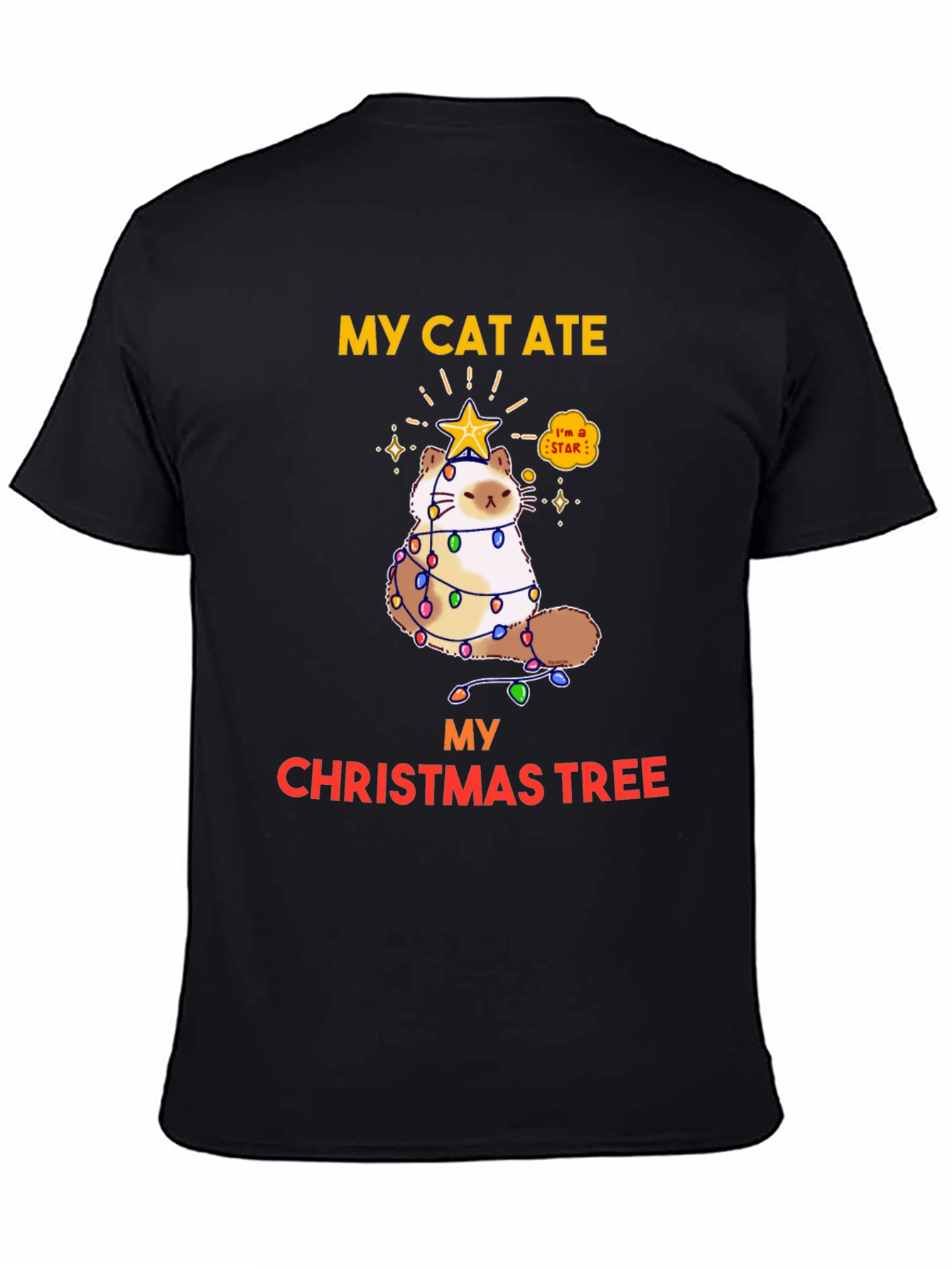 Black My Cat Ate My Christmas Tree T-Shirt view 4