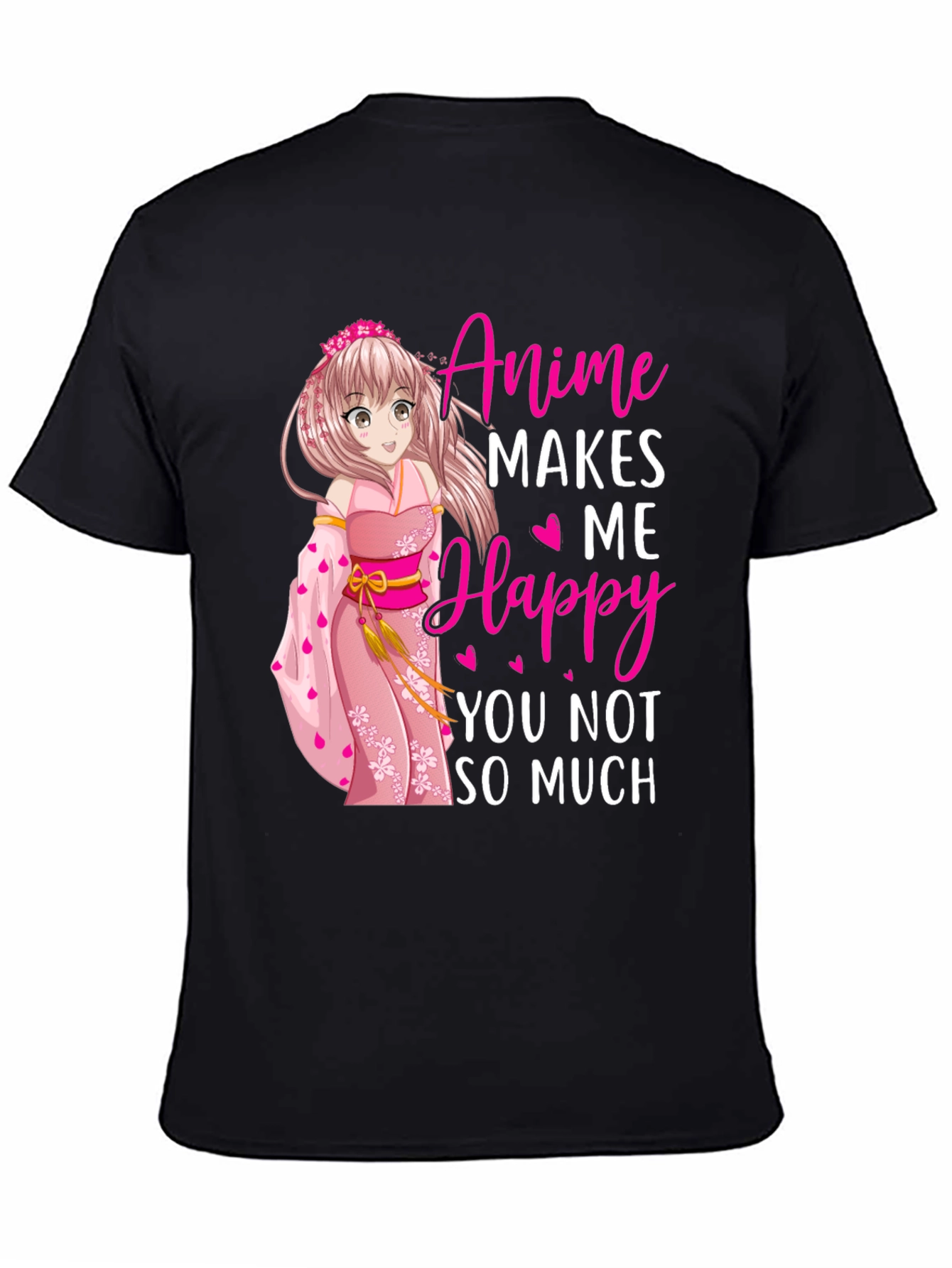 Black Anime Makes Me Happy T-Shirt view 4