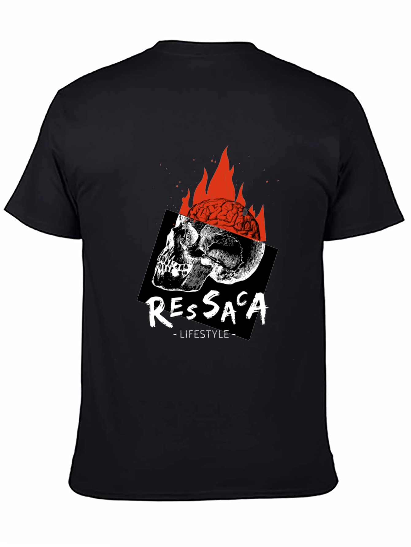 Black Edgy Skull & Brain Fire T-Shirt view 4