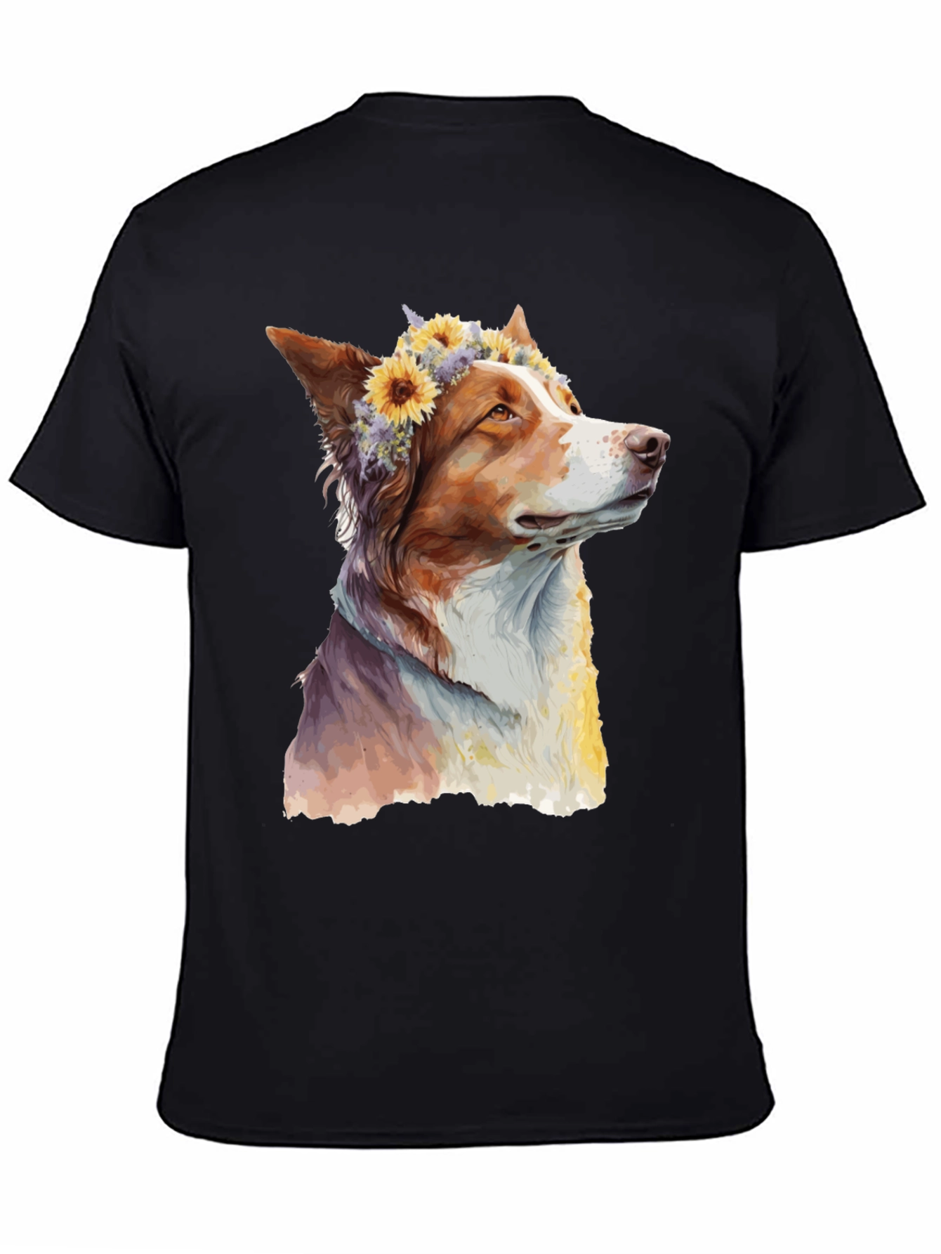 Black Dog with Flowers Graphic Tee - Artistic Print view 4