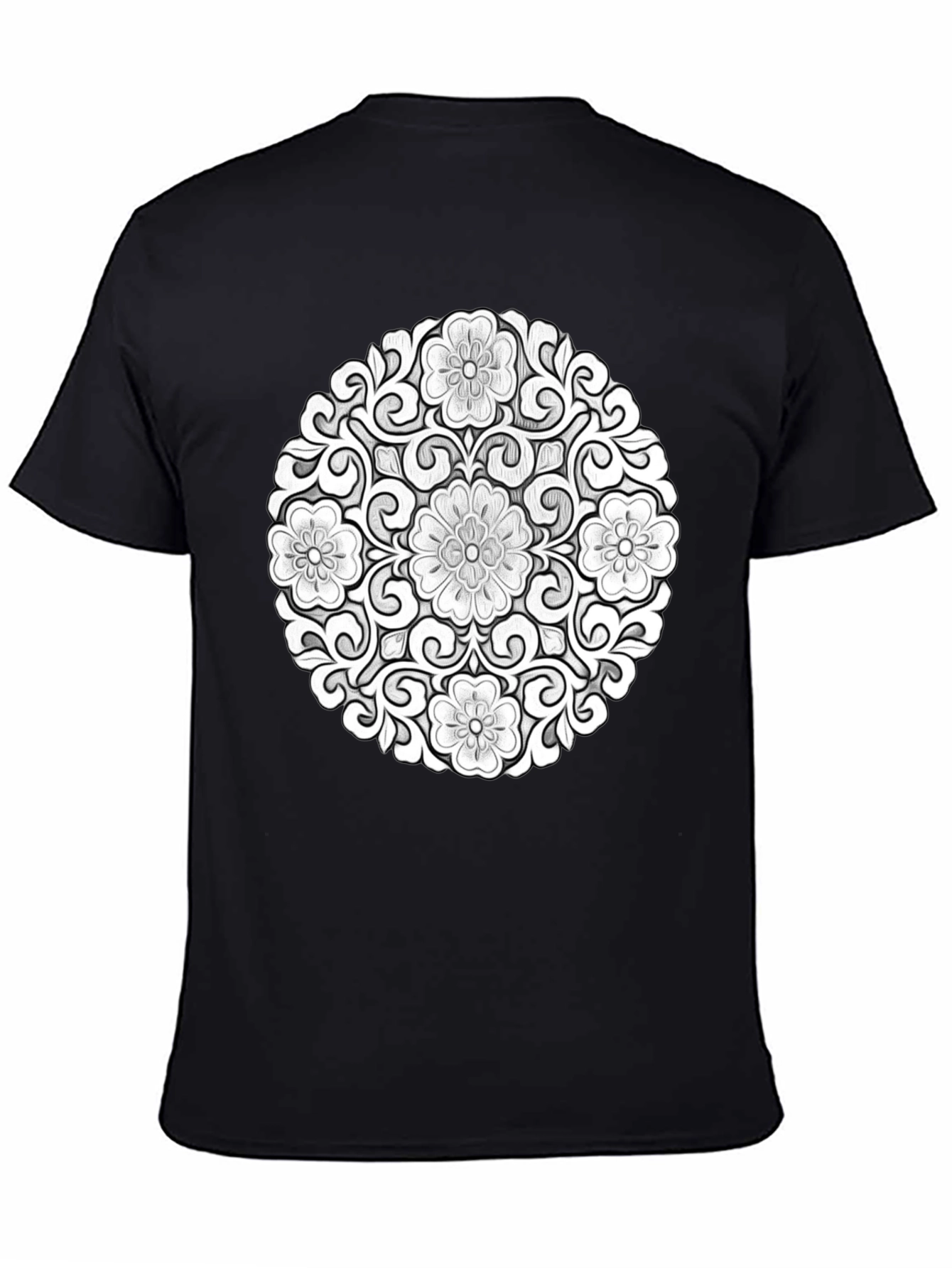 Black Floral Mandala Graphic Tee - Modern Black T-Shirt view 4