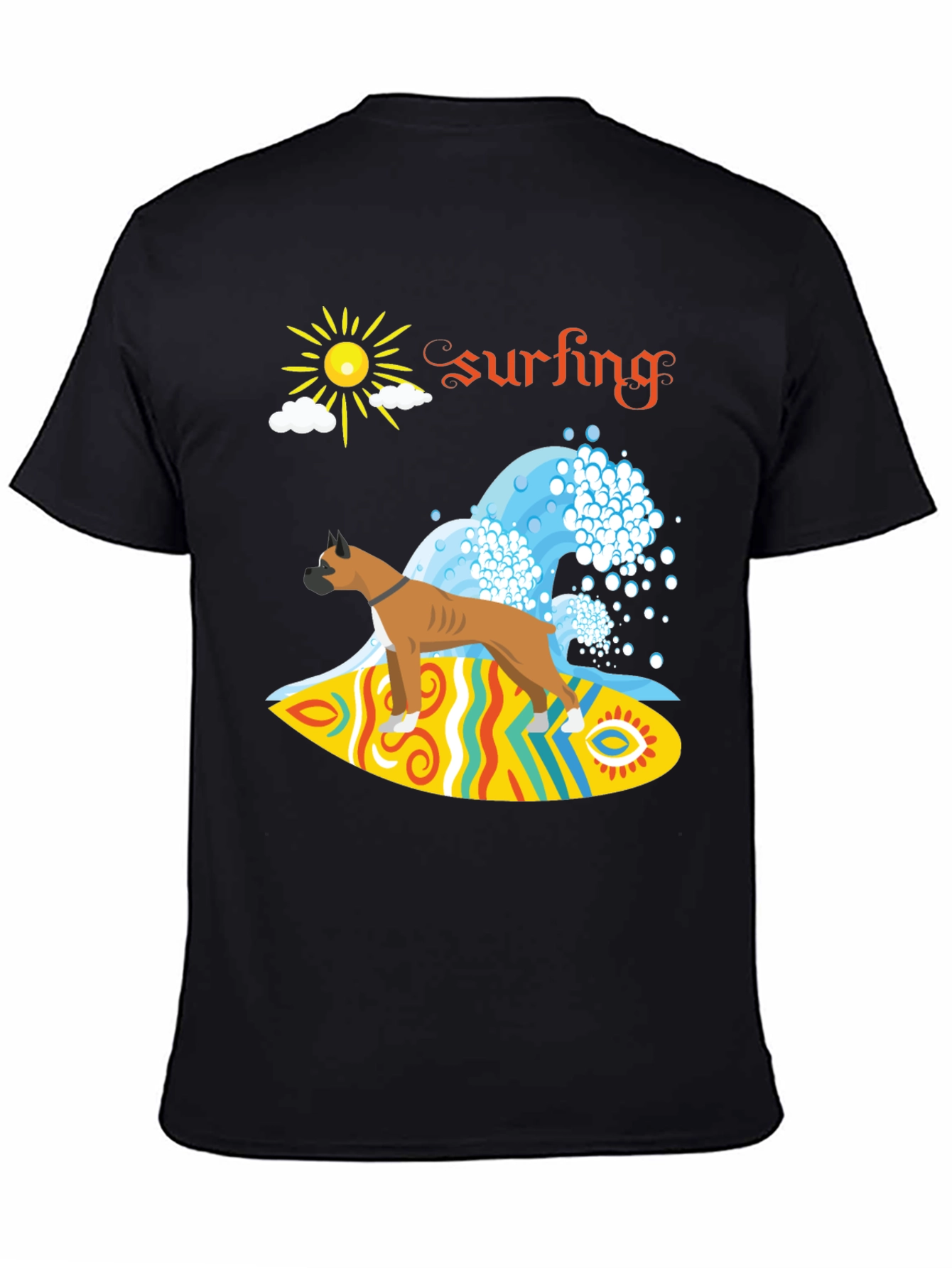 Black Surfing Boxer Dog Graphic Tee view 4