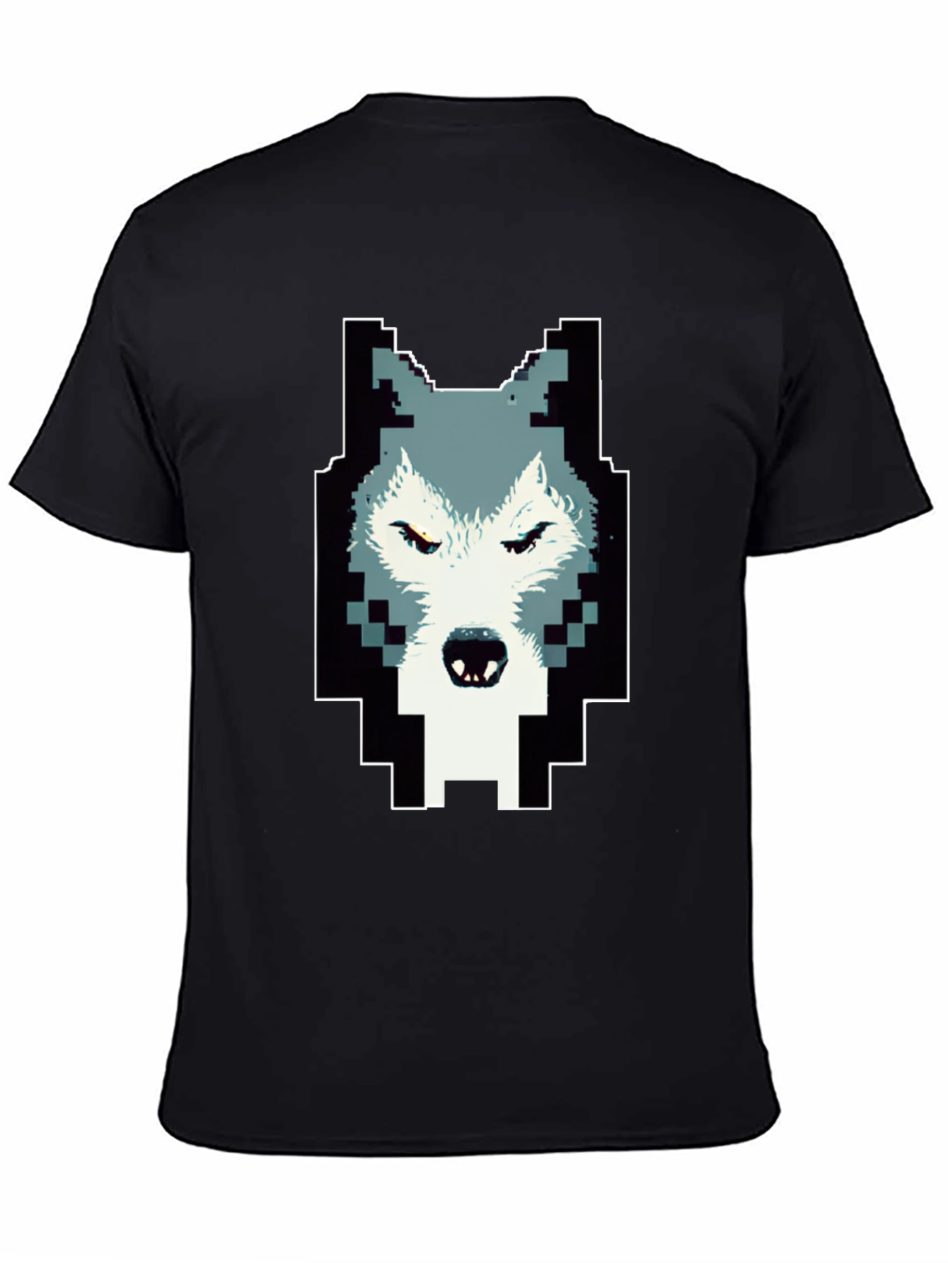 Black Pixelated Wolf Graphic Tee - Cool Design view 4