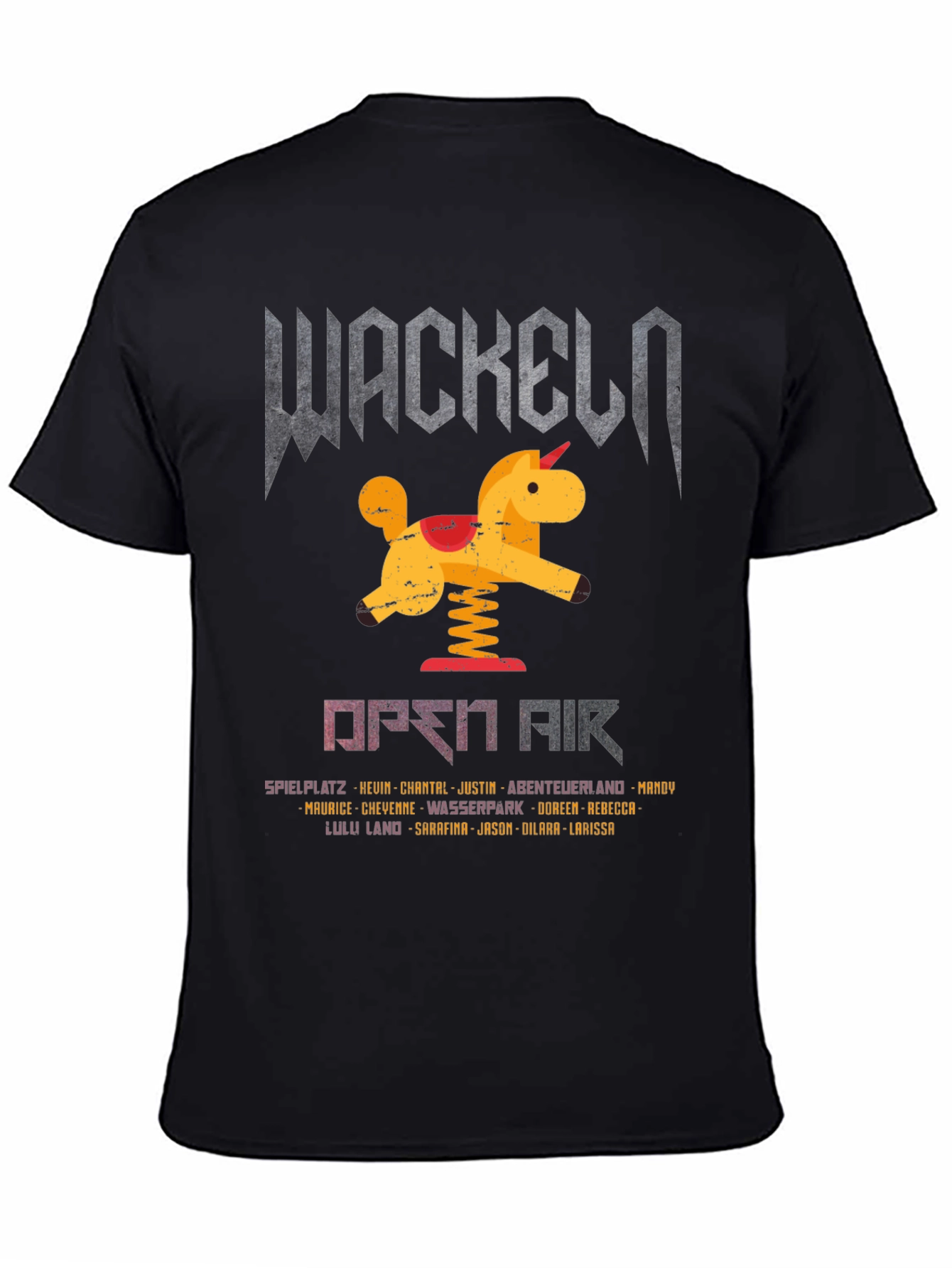 Black Wackeln Open Air T-Shirt, Unicorn Design, Black view 4