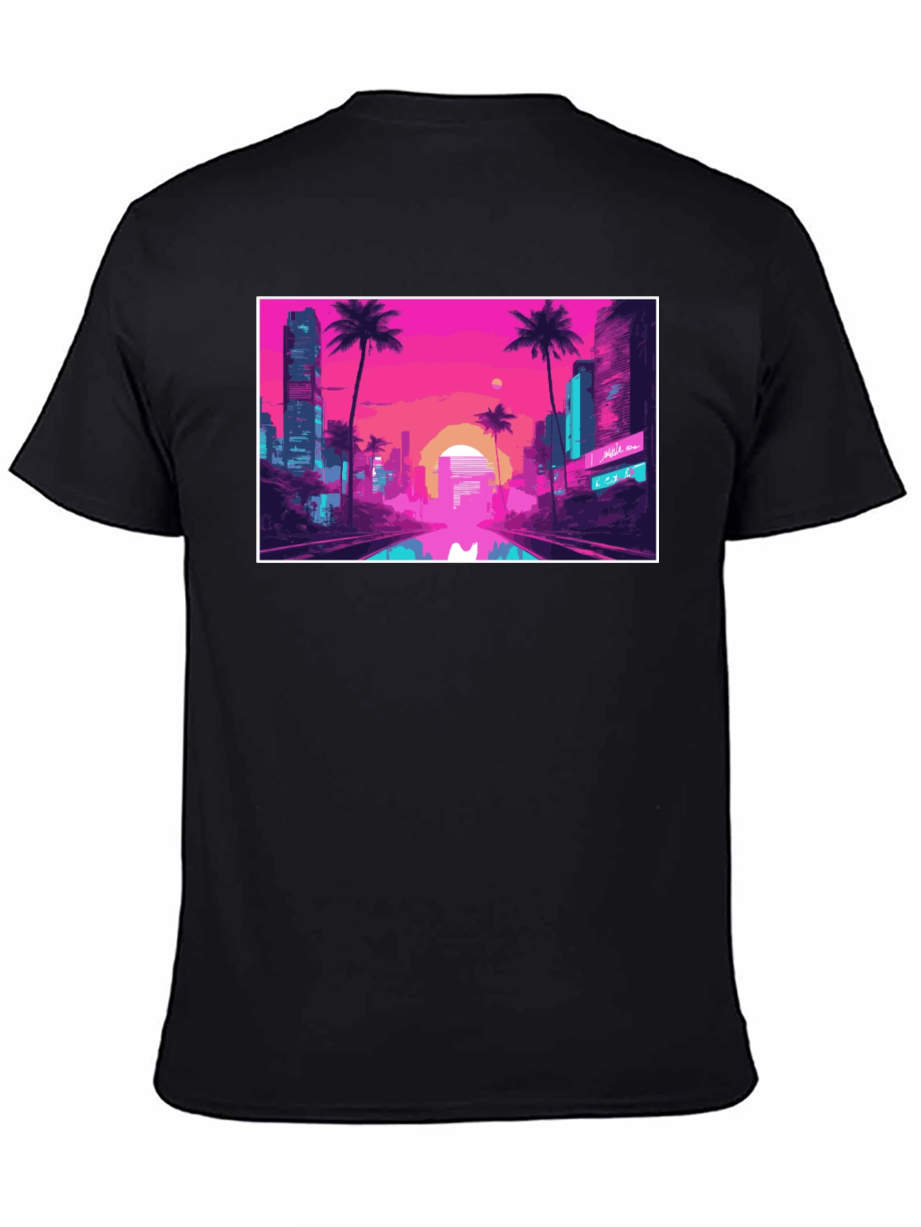 Black Vaporwave City T-Shirt - Retro Aesthetic Tee view 4