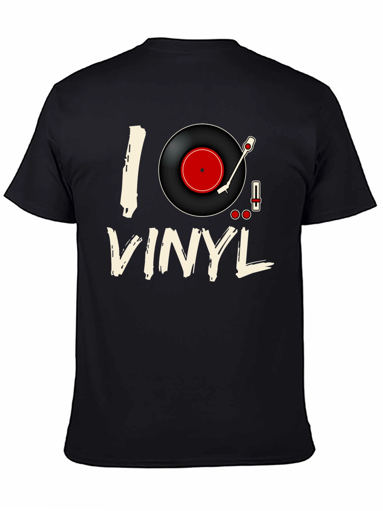 Black I Love Vinyl Black T-Shirt - Music Lover Tee view 4