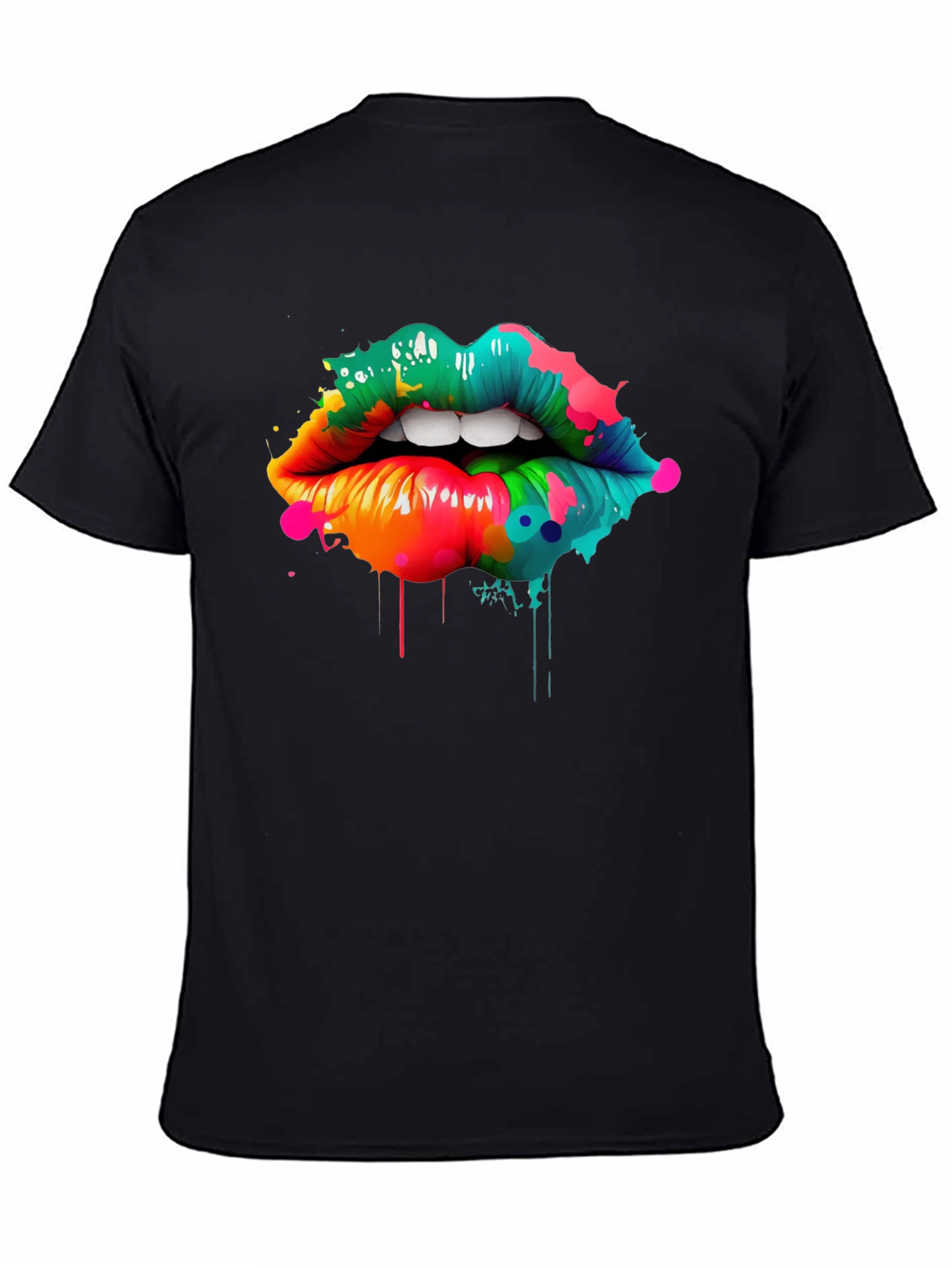 Black Colorful Lips Graphic Print T-Shirt view 4