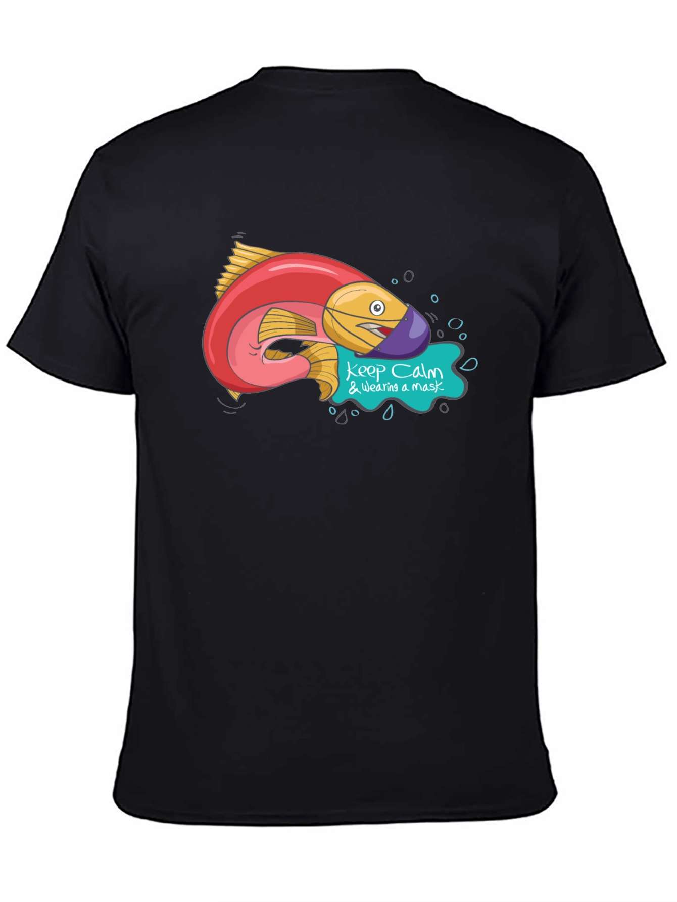 Black Funny Fish Wearing Mask Graphic T-Shirt view 4
