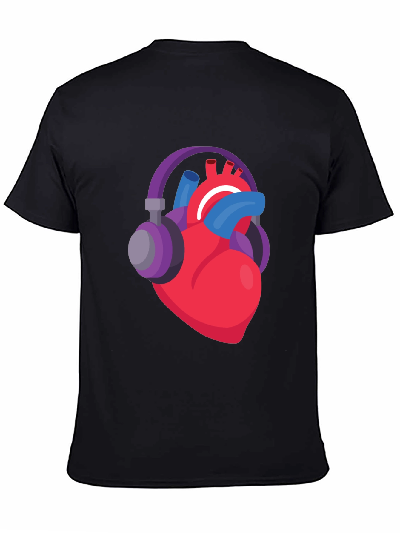 Black Heartbeat Headphones Graphic Tee - Music Lover Shirt view 4