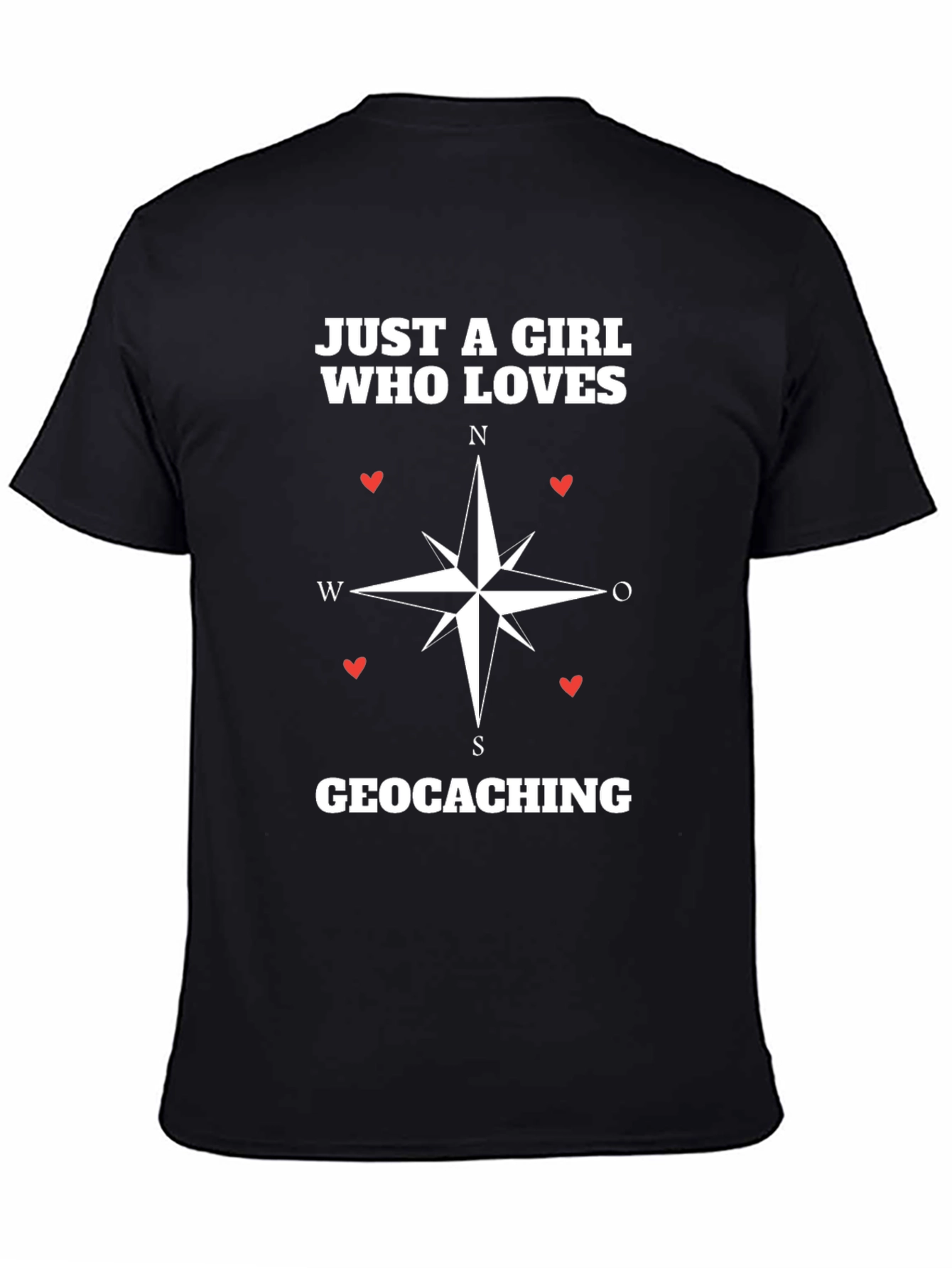 Black Geocaching Compass Rose Graphic T-Shirt view 4