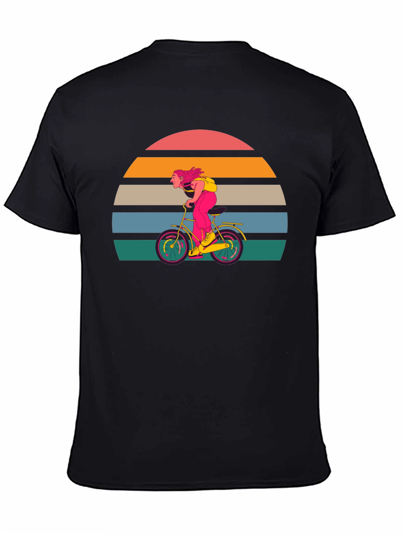 Black Retro Sunset Cyclist T-Shirt - Black view 4