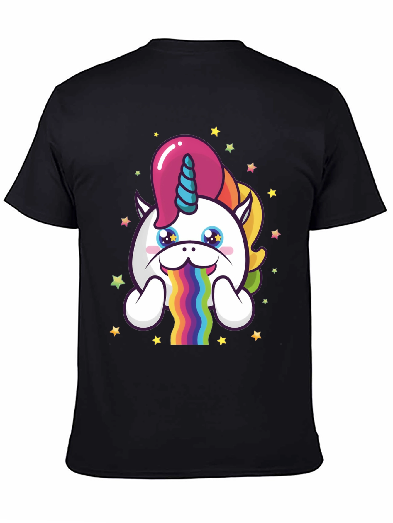 Black Unicorn Rainbow Puke Graphic Tee view 4