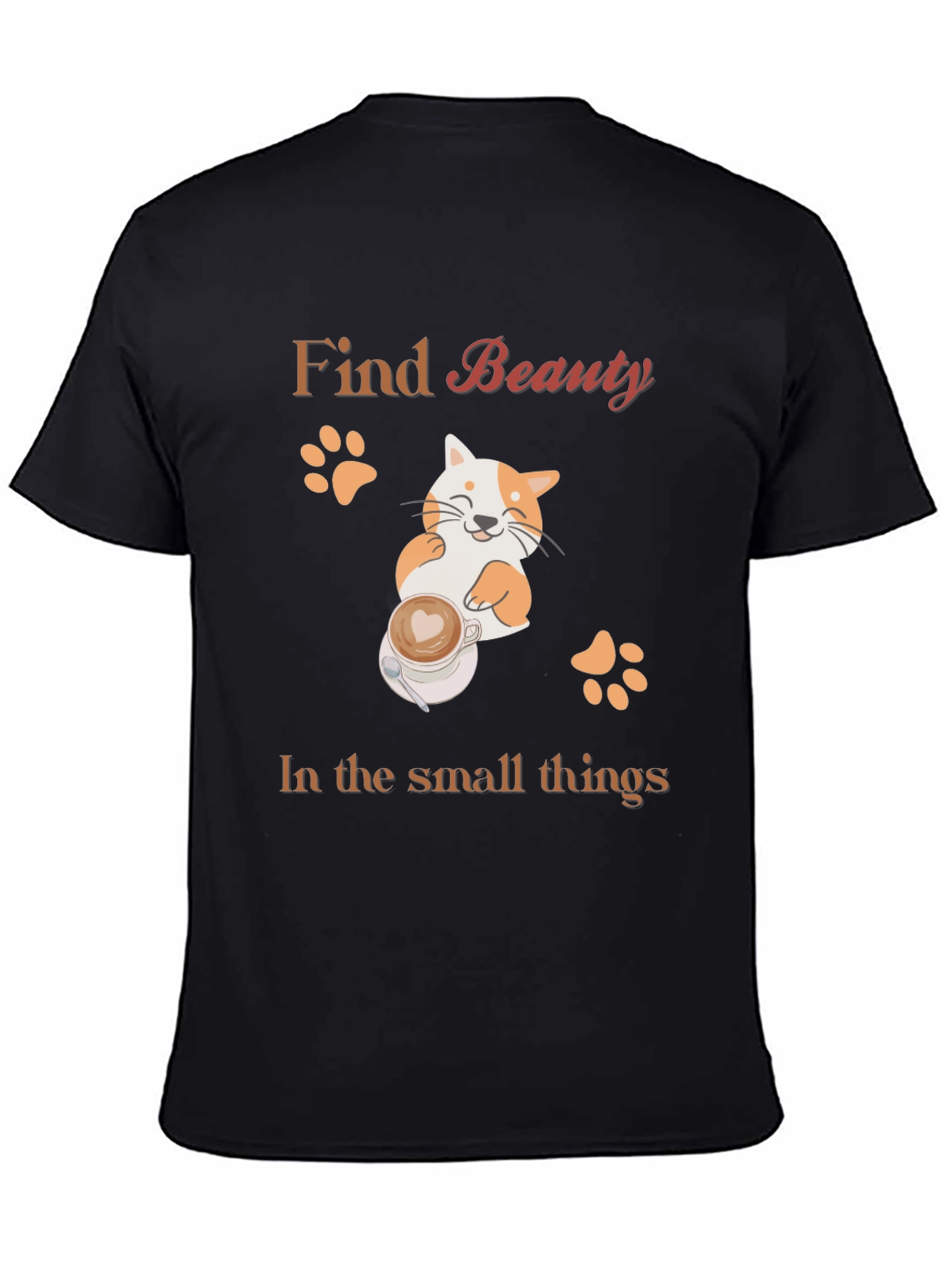 Black Find Beauty Cat Coffee Black T-Shirt view 4