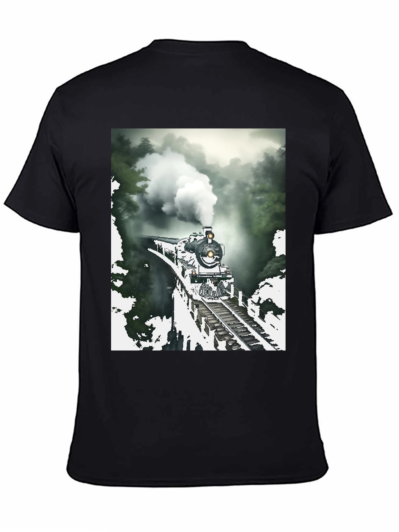Black Steam Train Graphic Tee - Vintage Style view 4