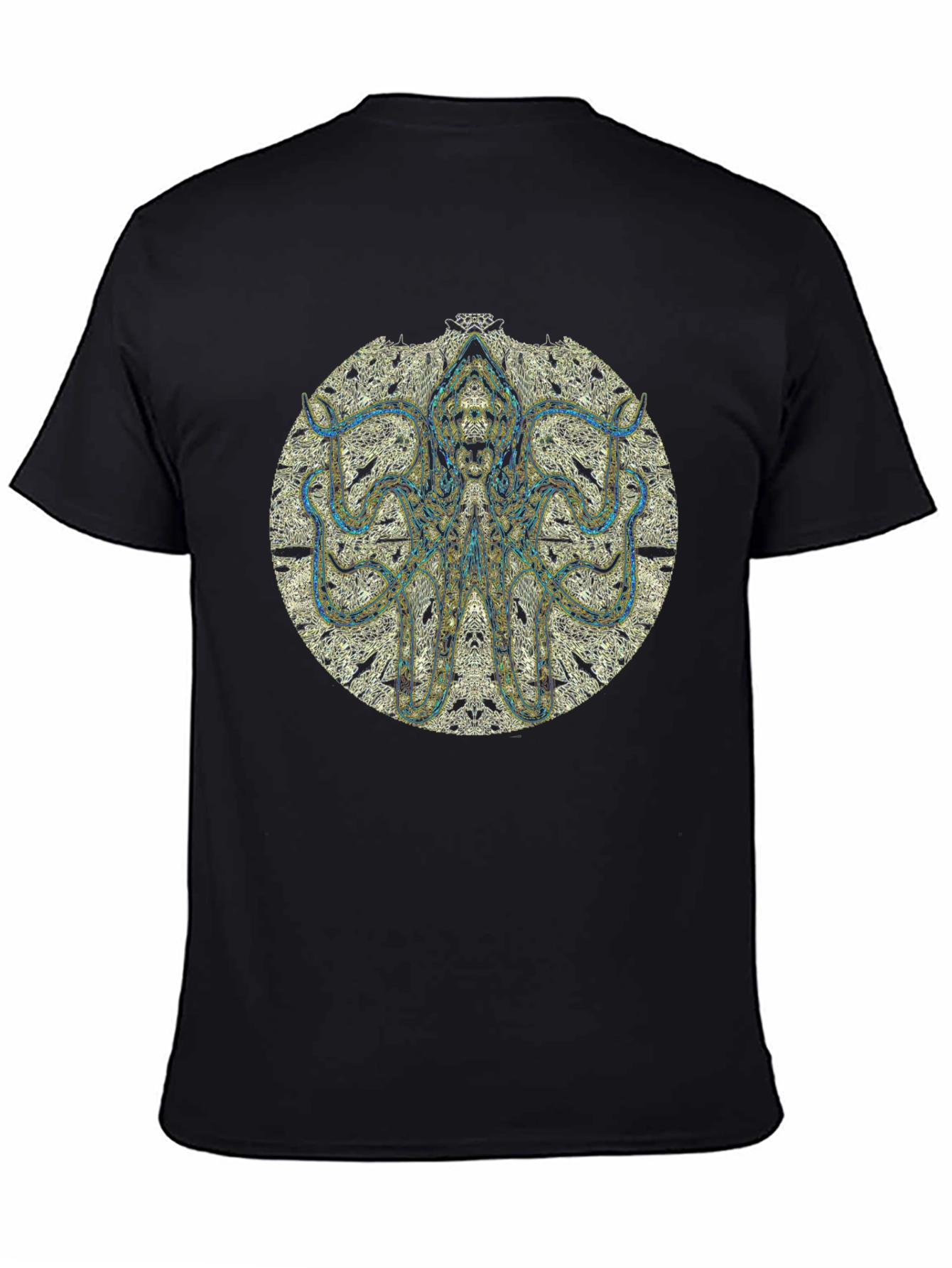 Black Octopus Mandala Black T-Shirt view 4