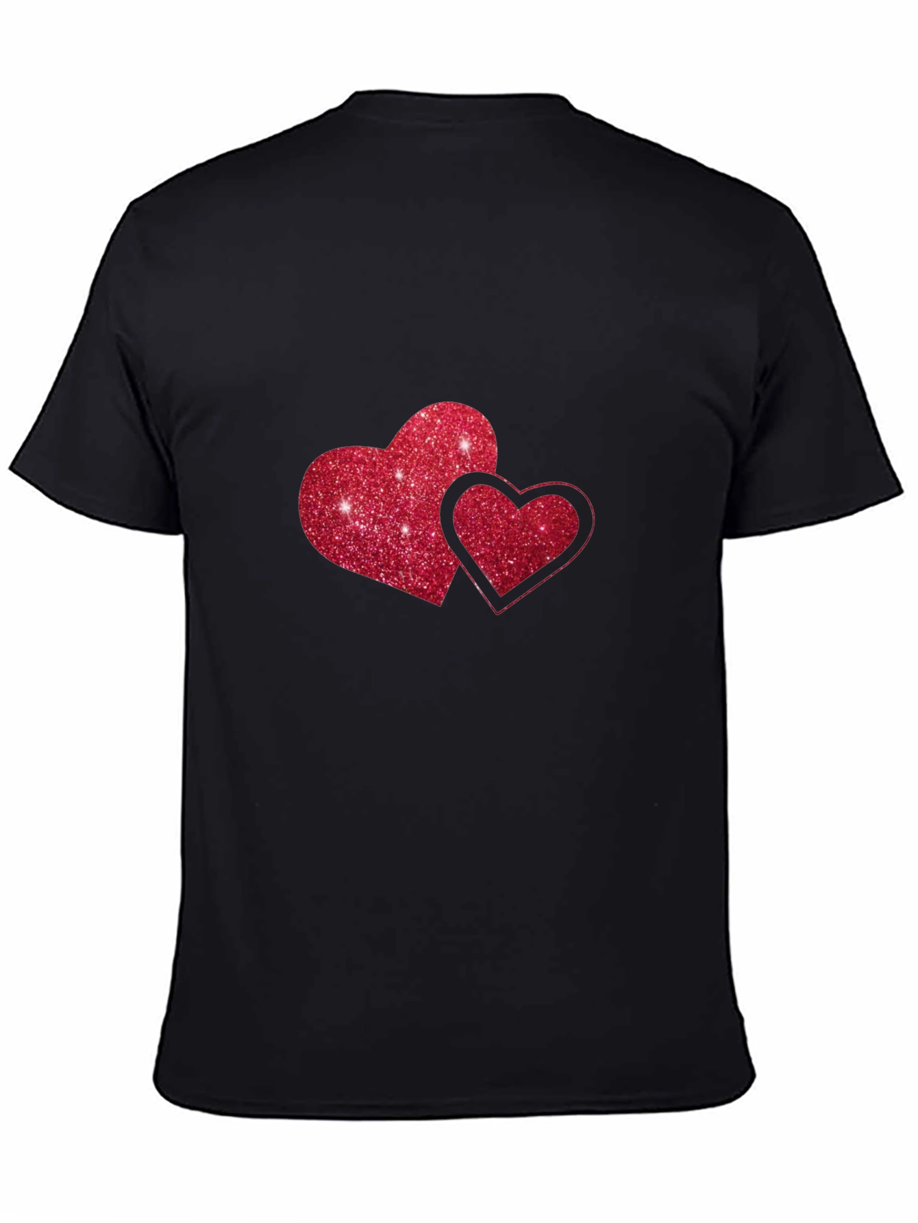 Black Black T-Shirt with Glitter Red Hearts view 4