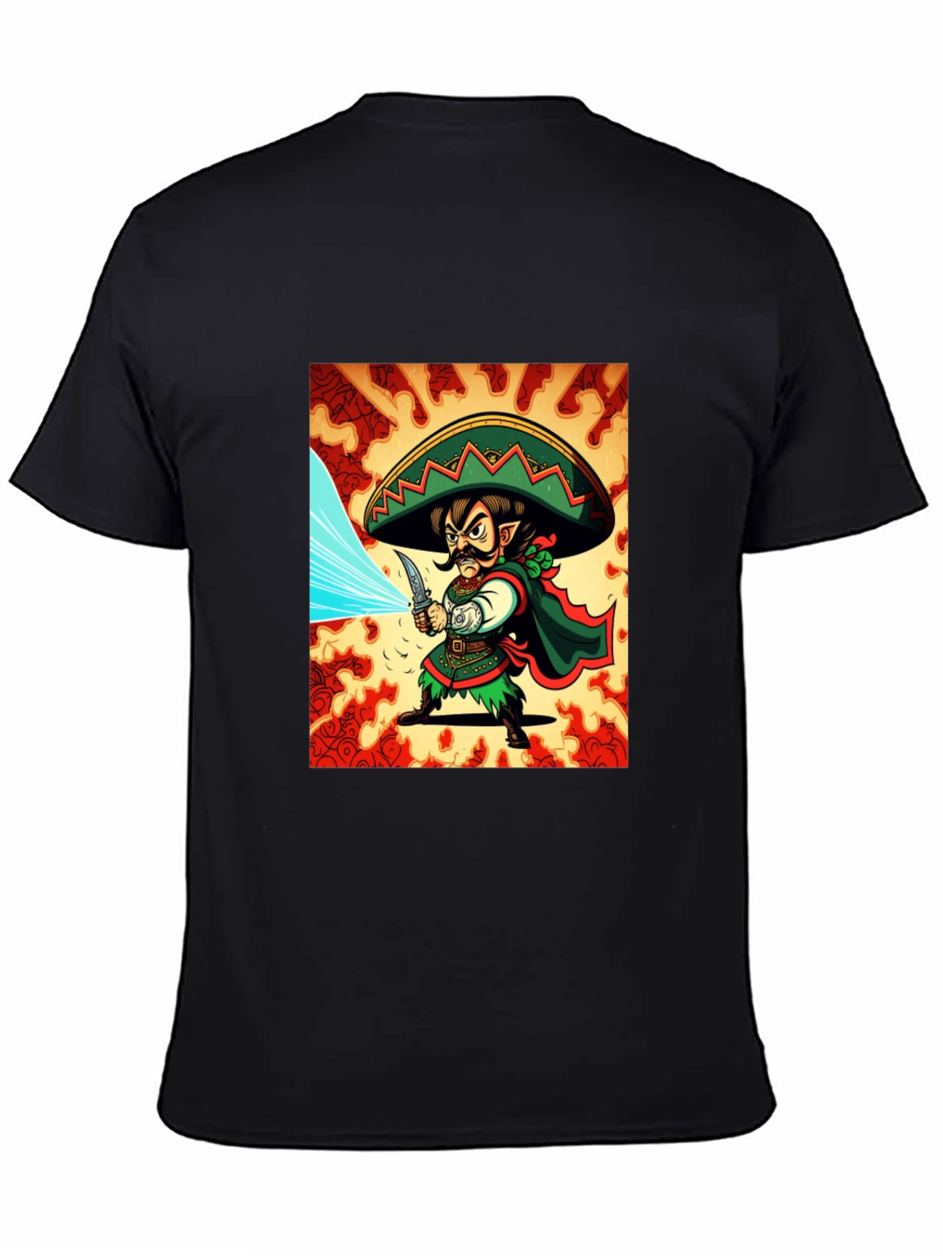 Black Mexican Elf Warrior Graphic Tee - Black Cotton view 4