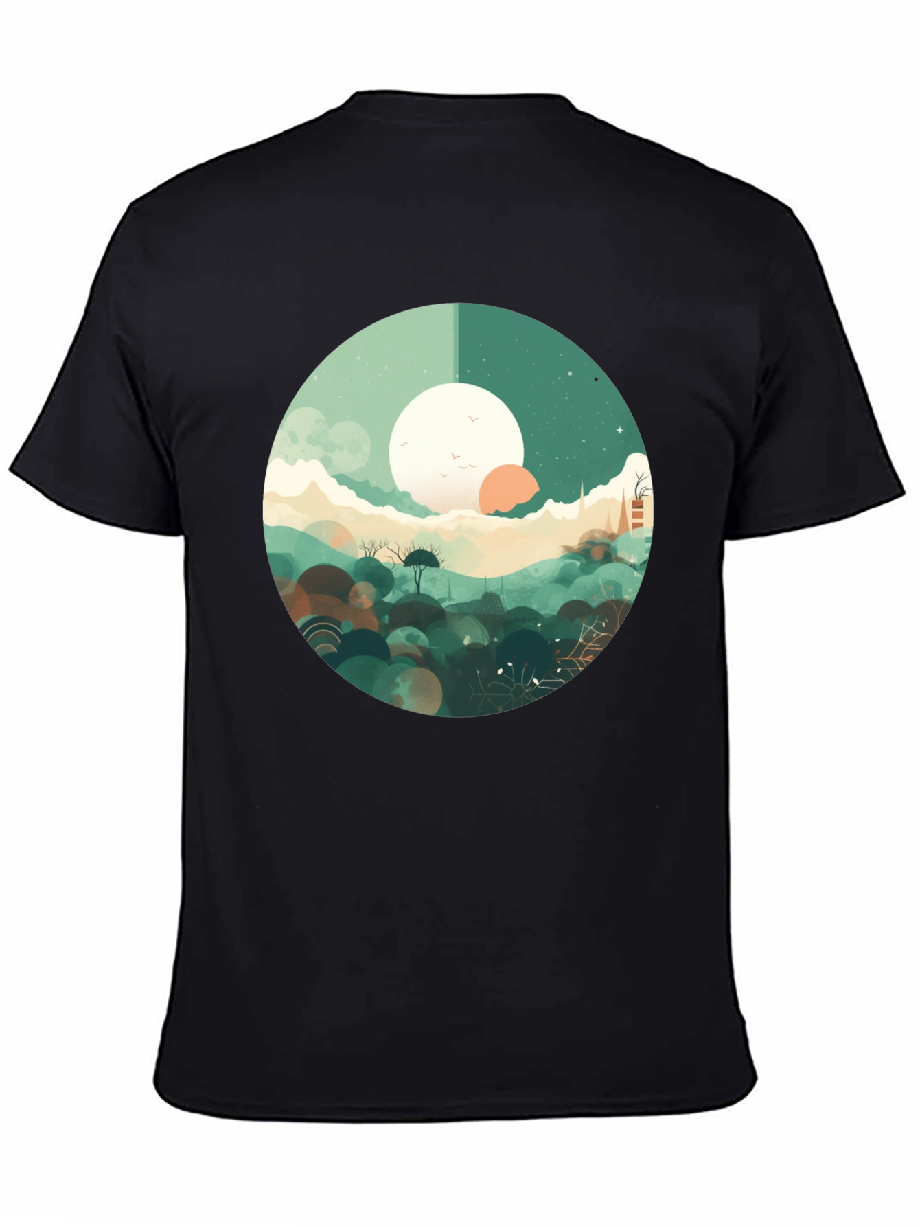 Black Artistic Landscape Graphic Tee - Black Casual Shirt view 4