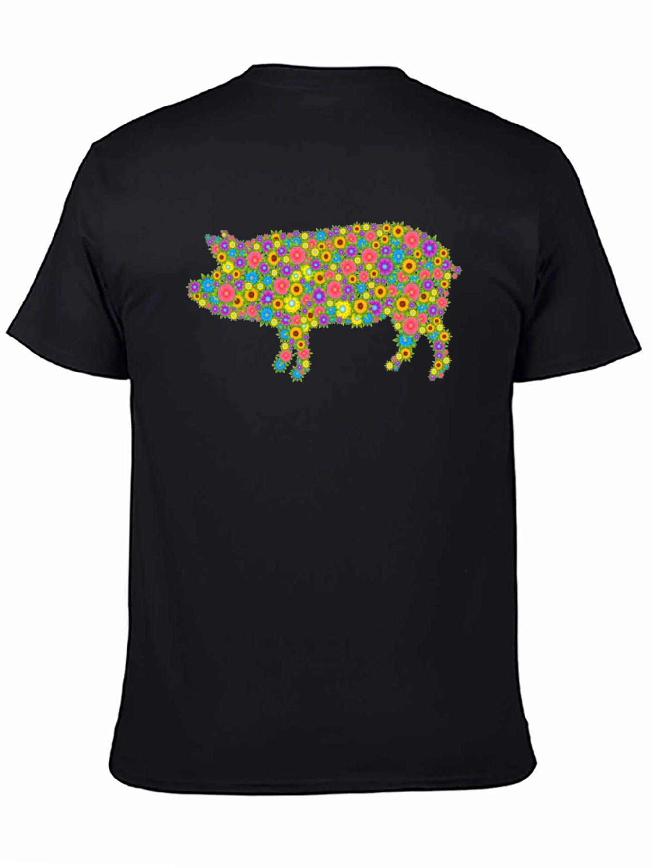 Black Floral Pig Graphic T-Shirt - Unique & Stylish view 4