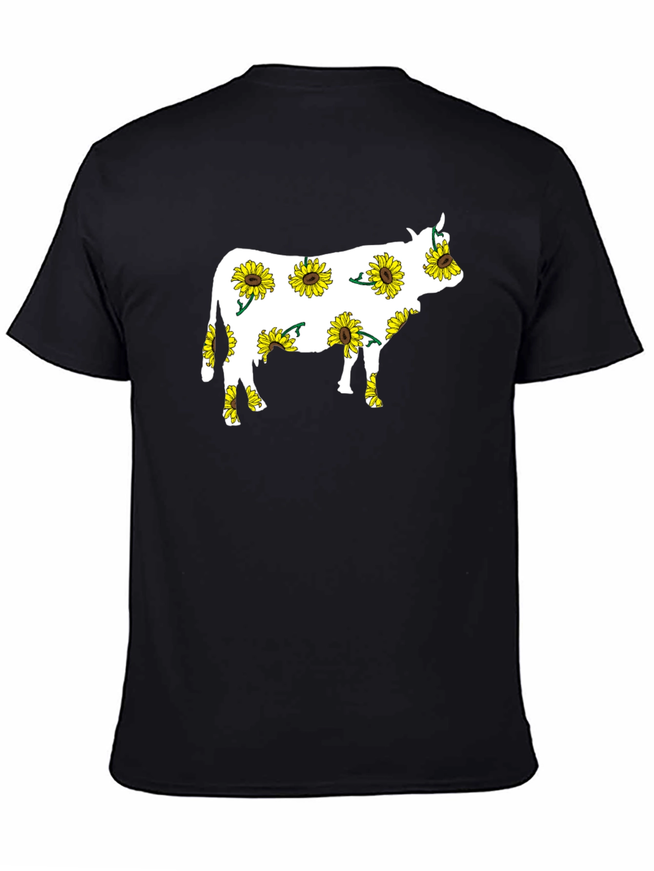Black Sunflower Cow Graphic Tee - Black Cotton T-Shirt view 4