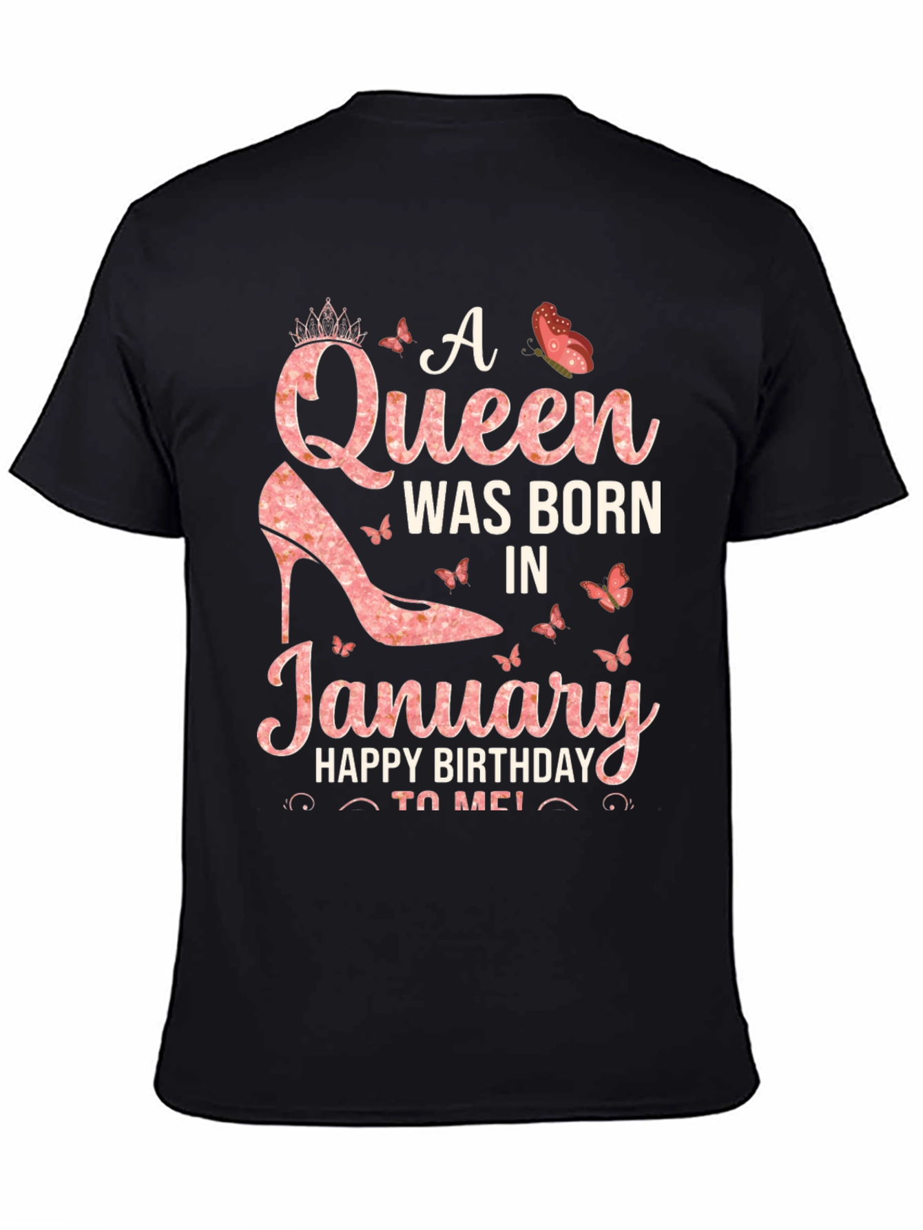 Black A Queen Was Born In January T-Shirt view 4