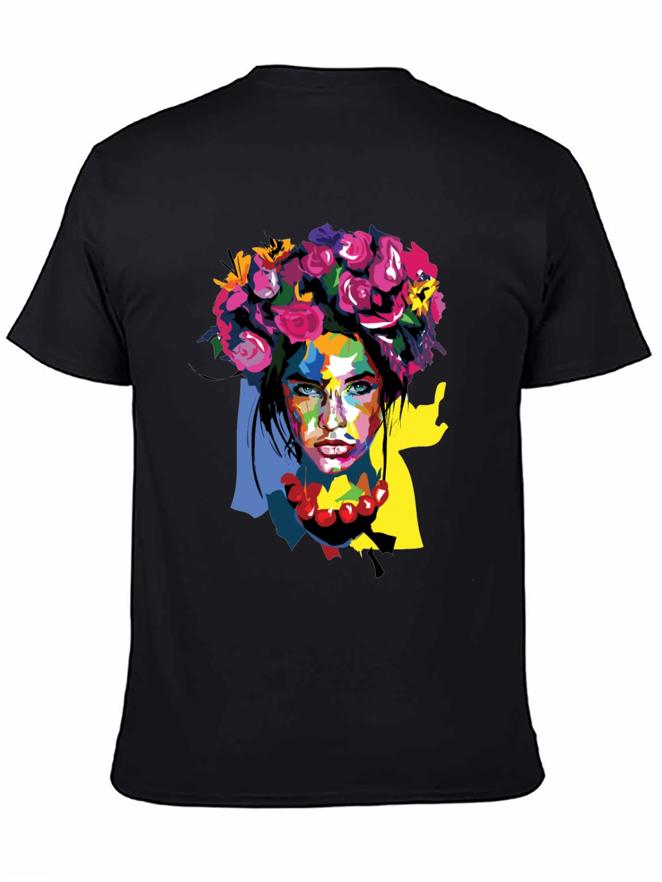 Black Floral Woman Graphic Tee - Artistic Fashion Shirt view 4