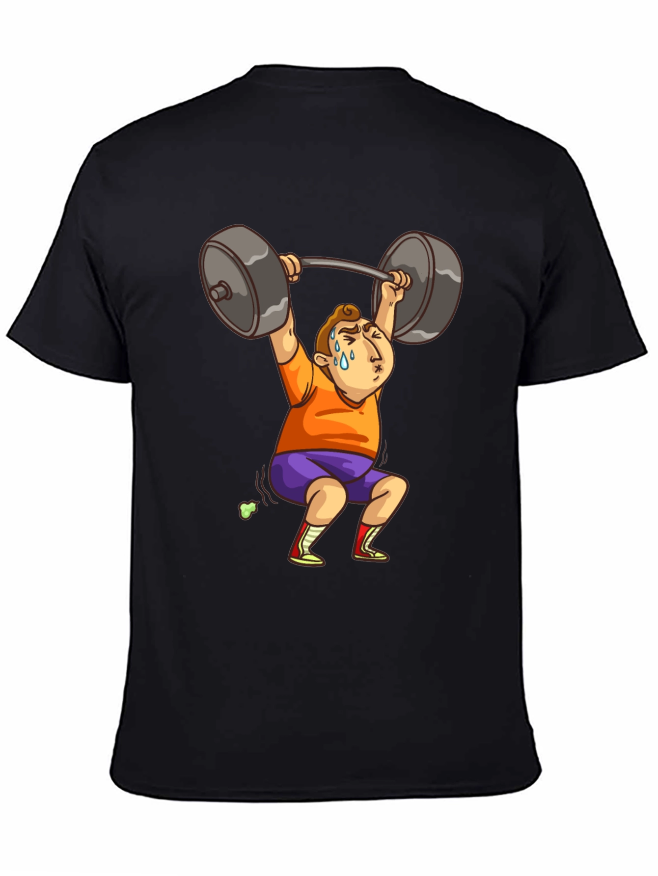 Black Funny Weightlifter Cartoon T-Shirt view 4