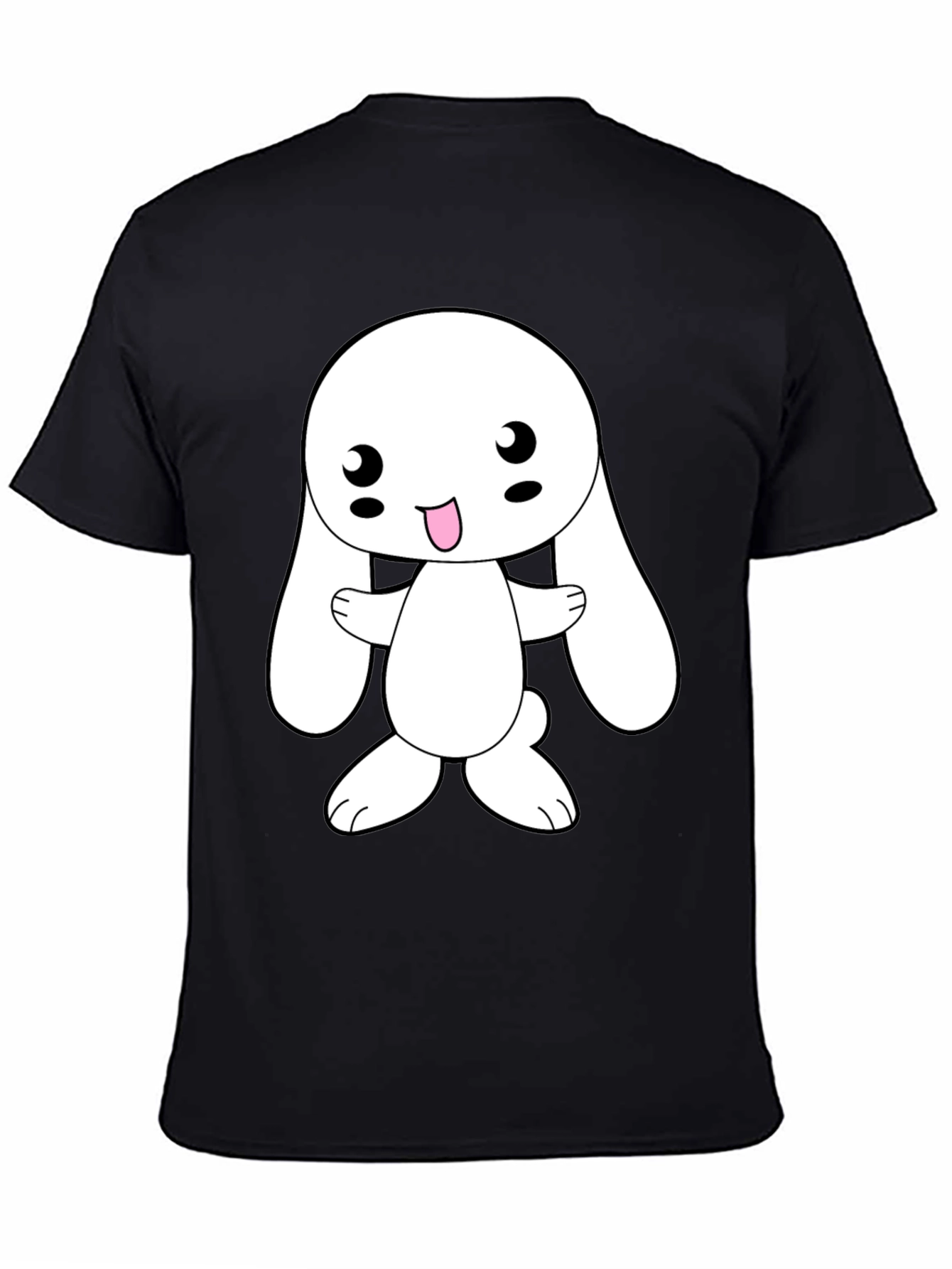 Black Cute Bunny Graphic Tee - Black Cotton Blend view 4