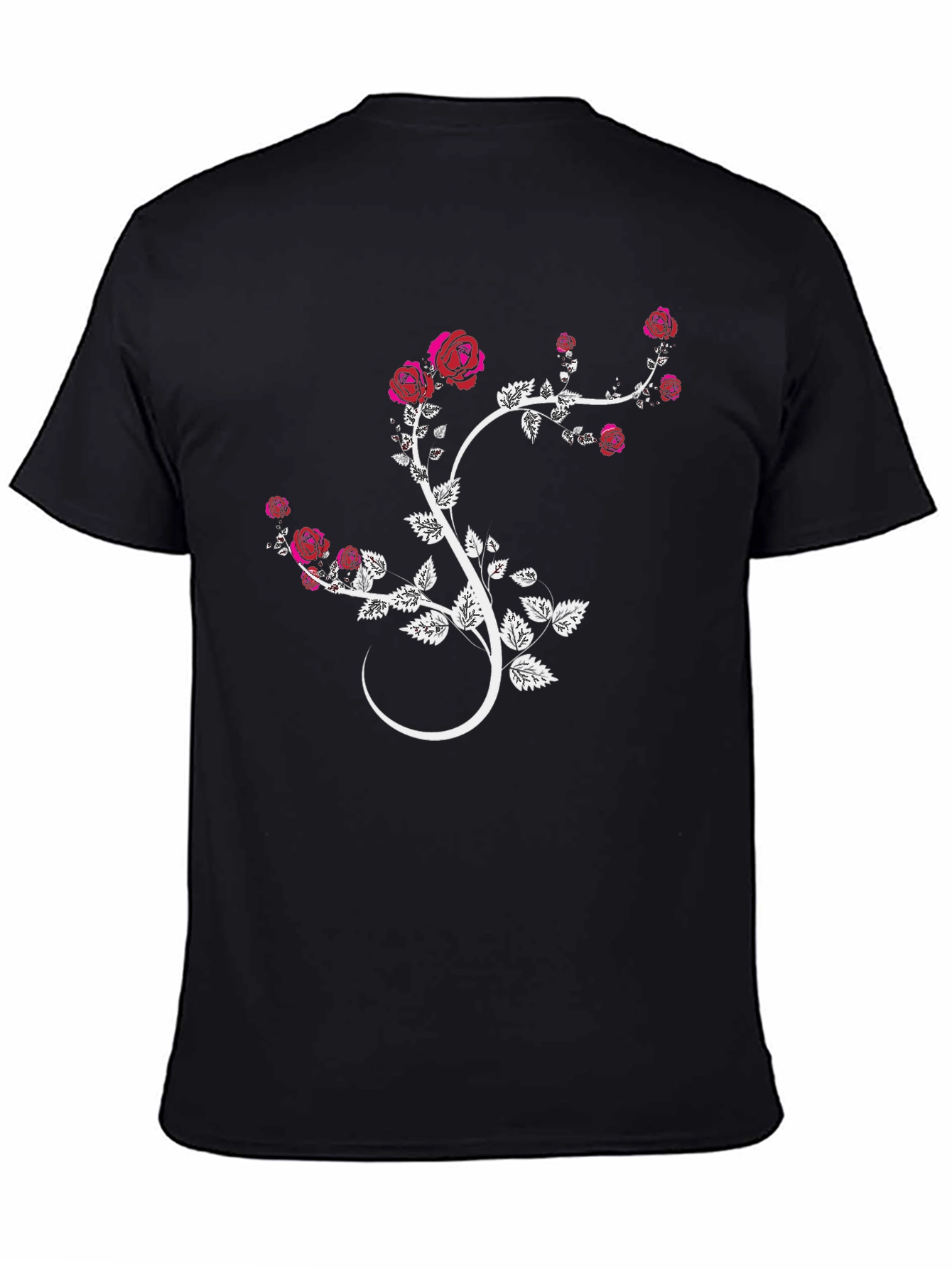 Black Floral Rose Vine Graphic Tee - Black Cotton Blend view 4