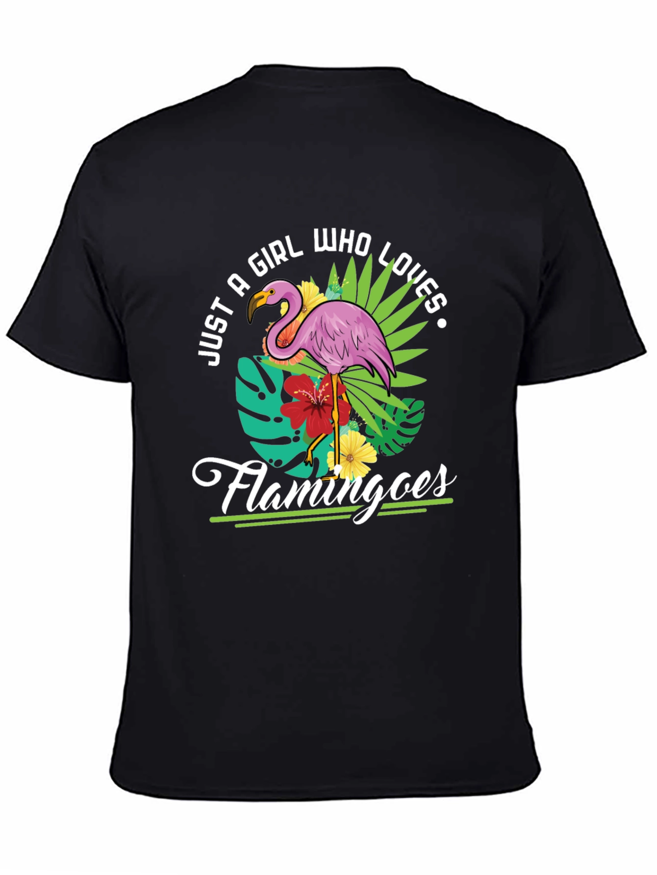 Black Just A Girl Who Loves Flamingos T-Shirt view 4