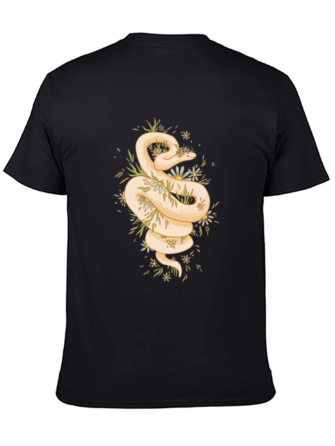 Black Snake & Flowers Graphic Tee - Men's Black T-Shirt view 4