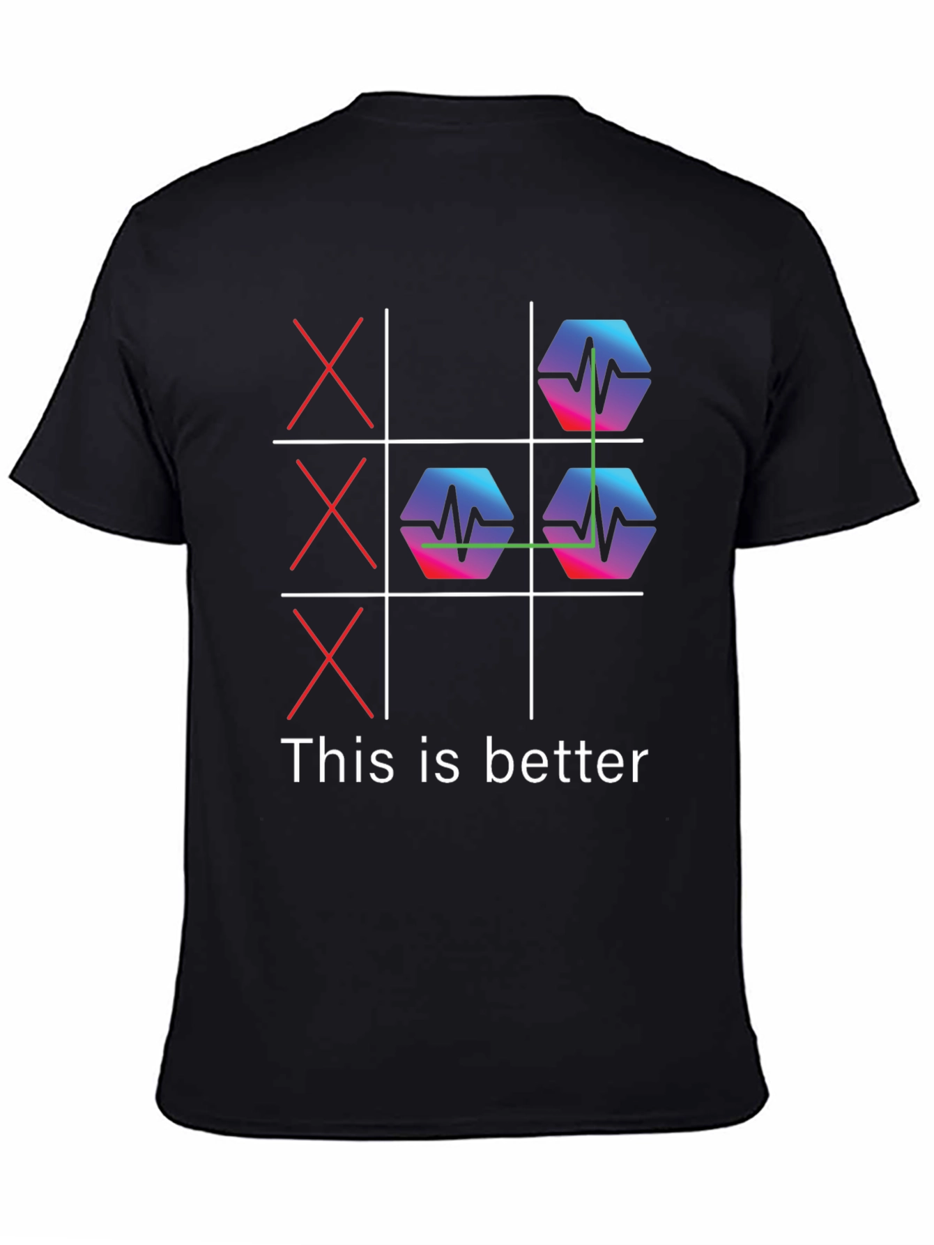 Black Tic-Tac-Toe ECG Pulse Black Graphic Tee view 4