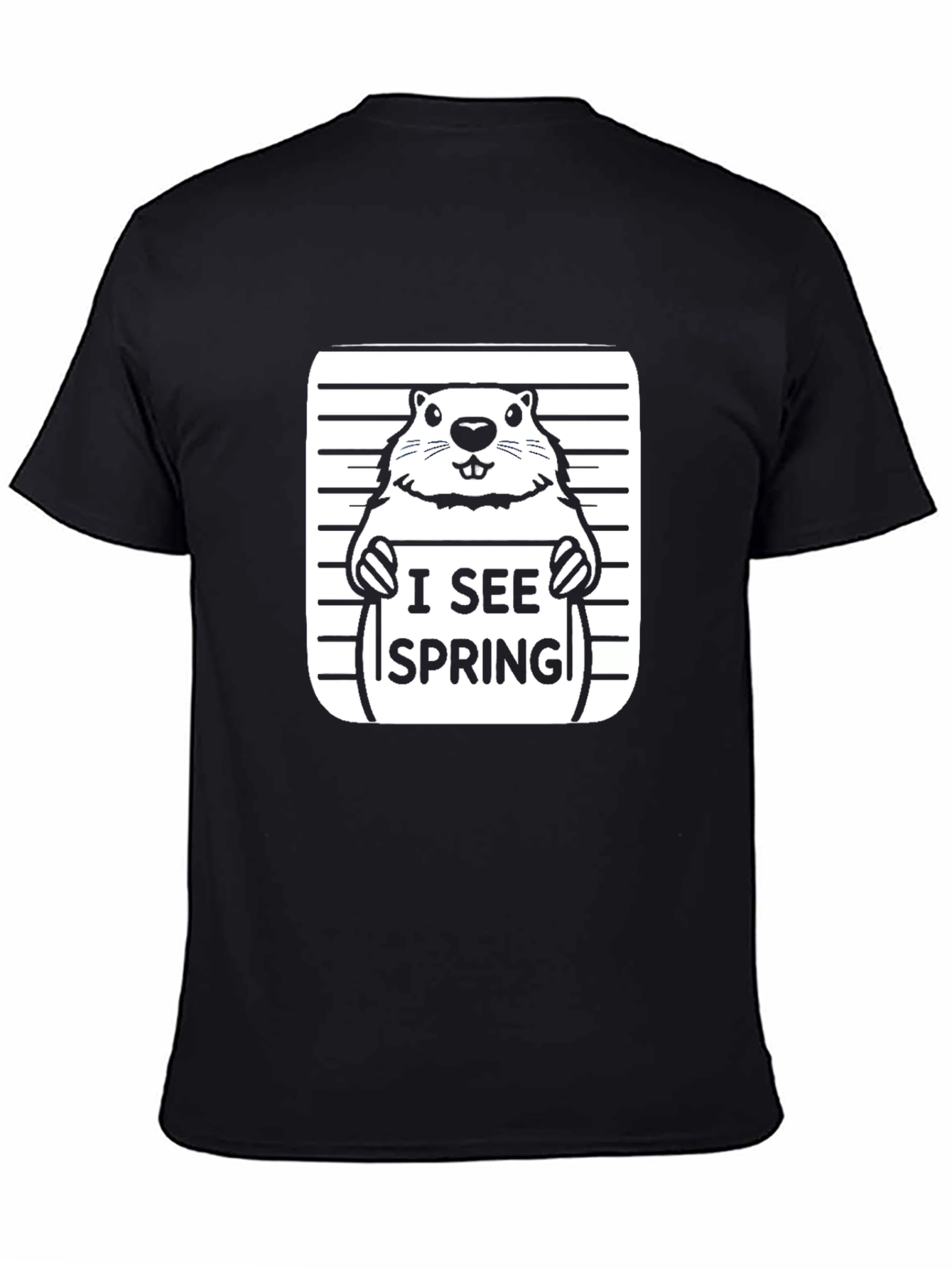 Black I See Spring Groundhog T-Shirt view 4