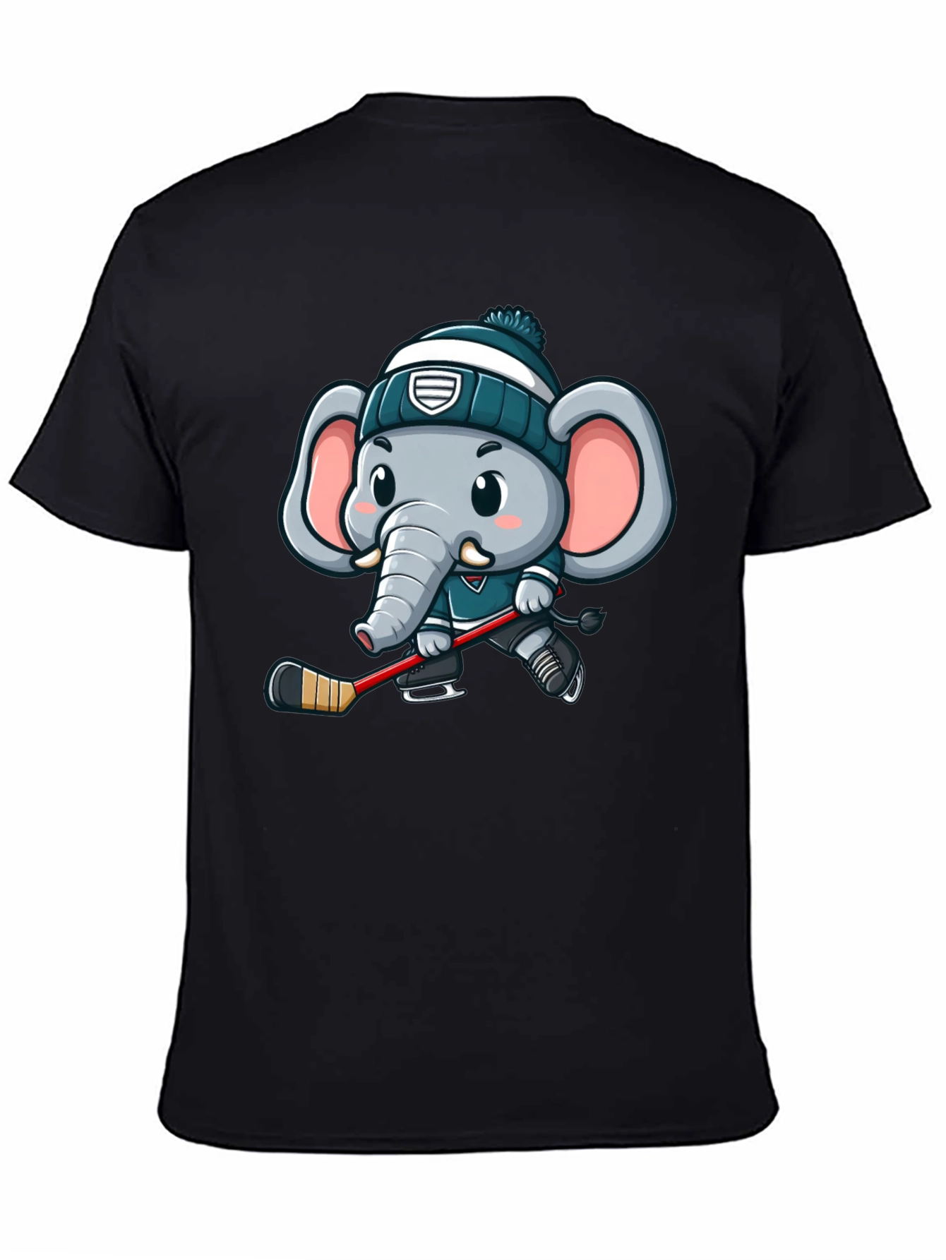 Black Cartoon Elephant Hockey T-Shirt view 4