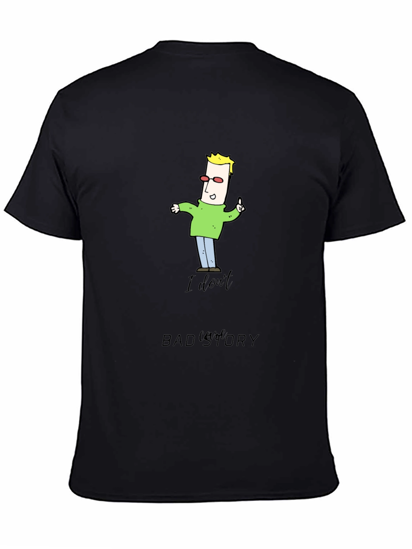 Black Funny Cartoon Man Black T-Shirt view 4