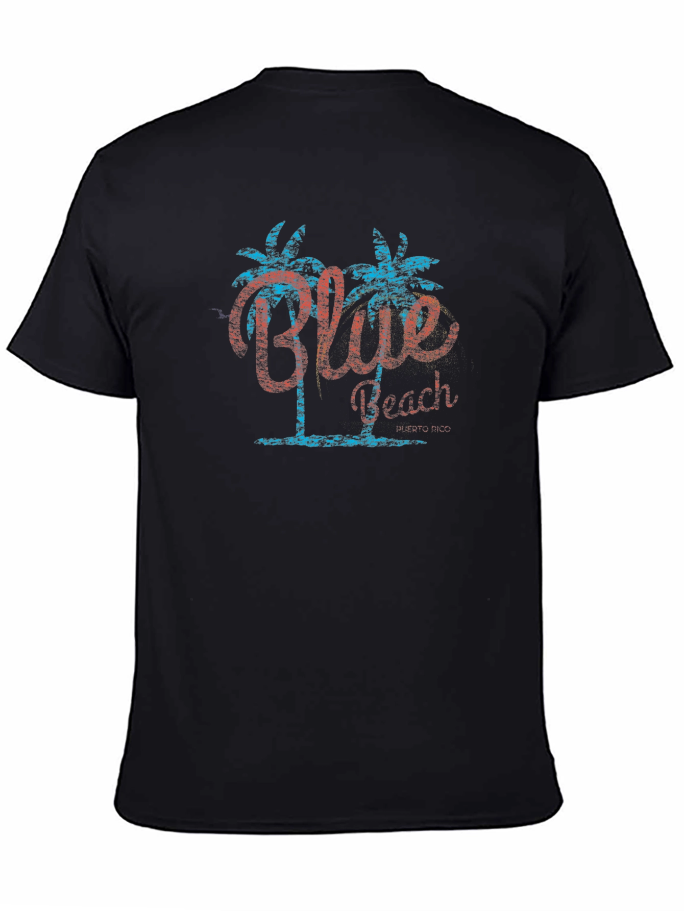 Black Blue Beach Graphic Tee - Tropical Palm Tree T-Shirt view 4