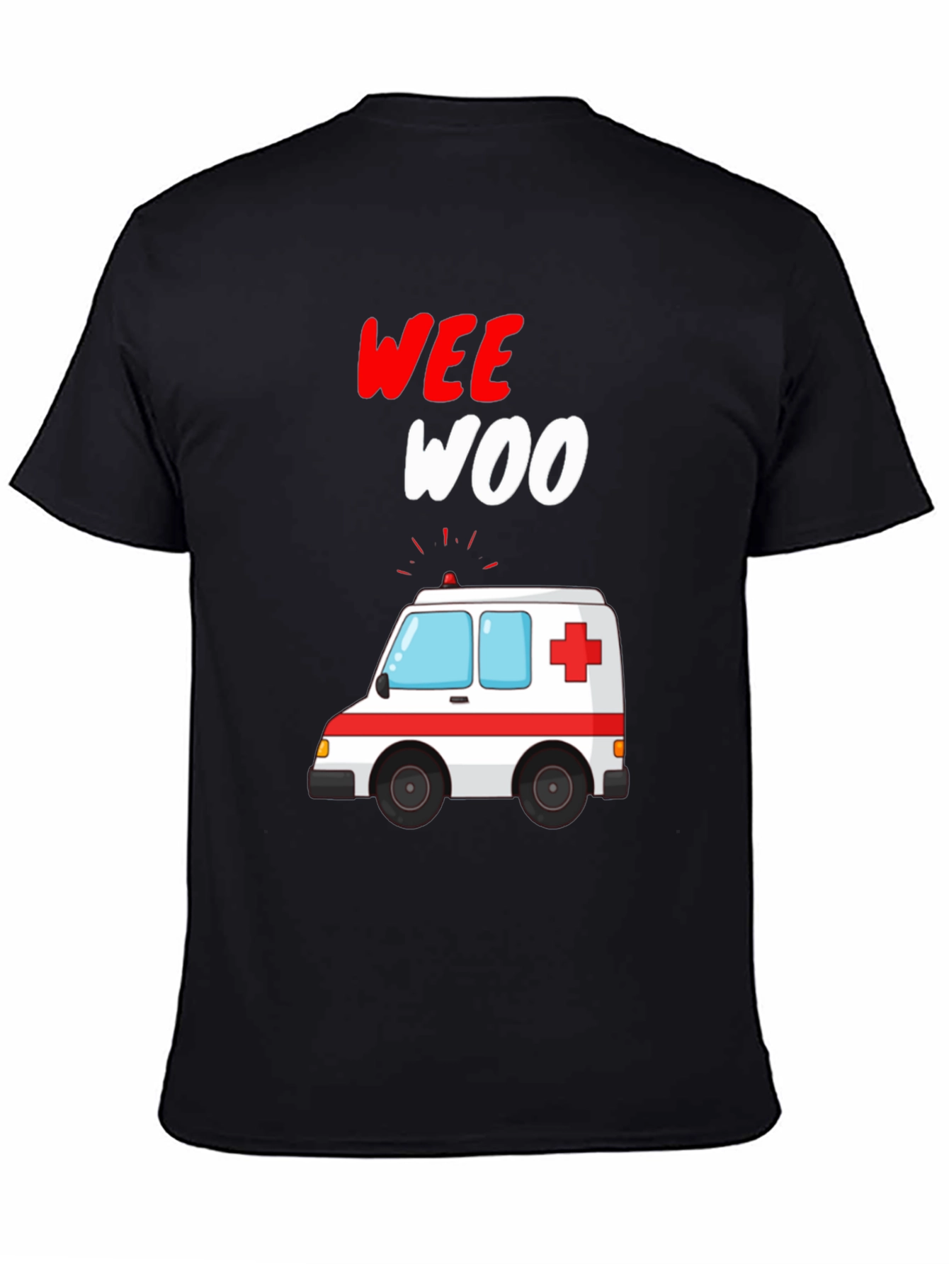 Wee Woo Ambulance Cartoon Black T-Shirt - 4