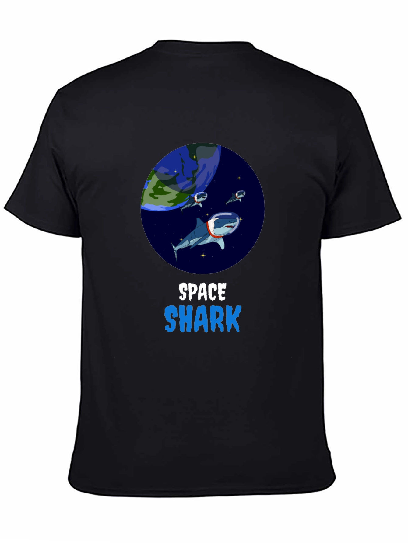 Black Space Shark T-Shirt - Novelty Graphic Tee view 4