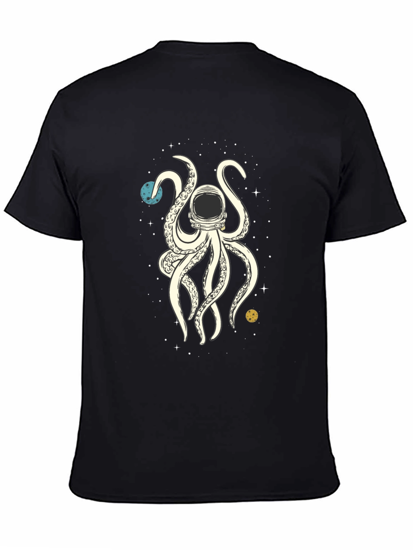 Black Cosmic Kraken Tee: Astronaut Octopus in Space view 4