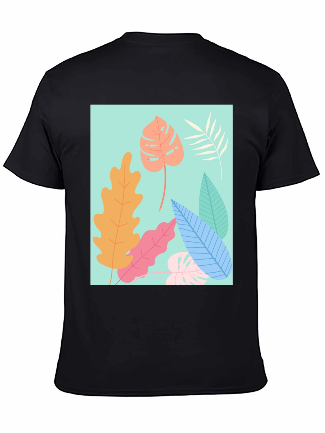 Black Tropical Leaves Graphic Tee - Black Cotton T-Shirt view 4