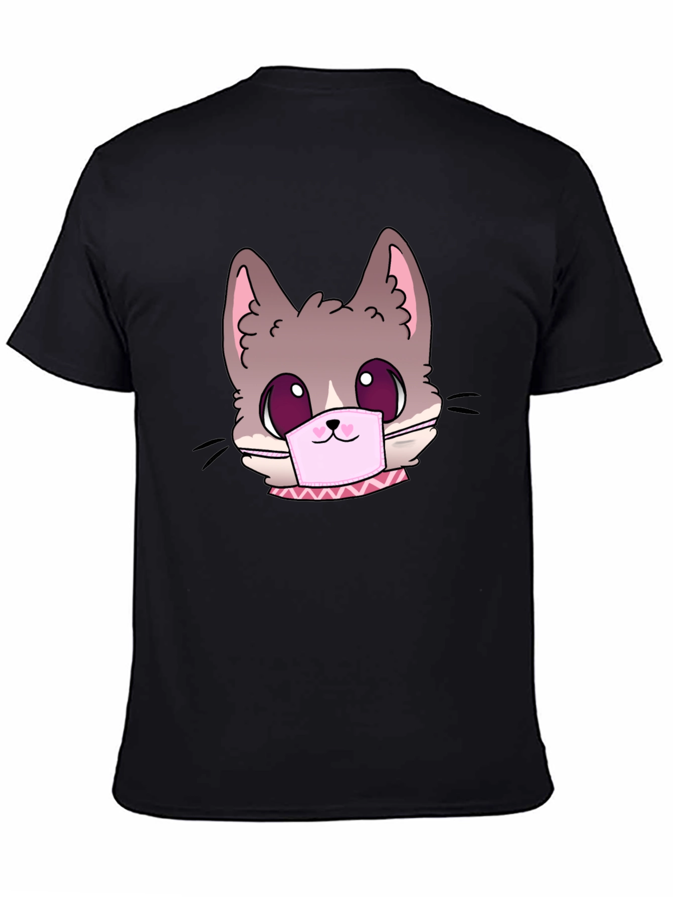 Black Cute Cat Face Mask Graphic T-Shirt view 4