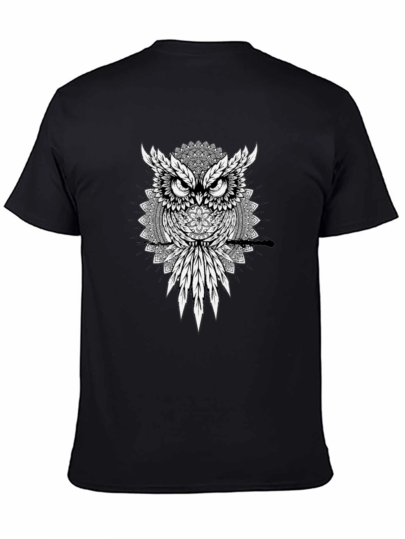 Black Owl Mandala Graphic Tee - Men's Black T-Shirt view 4