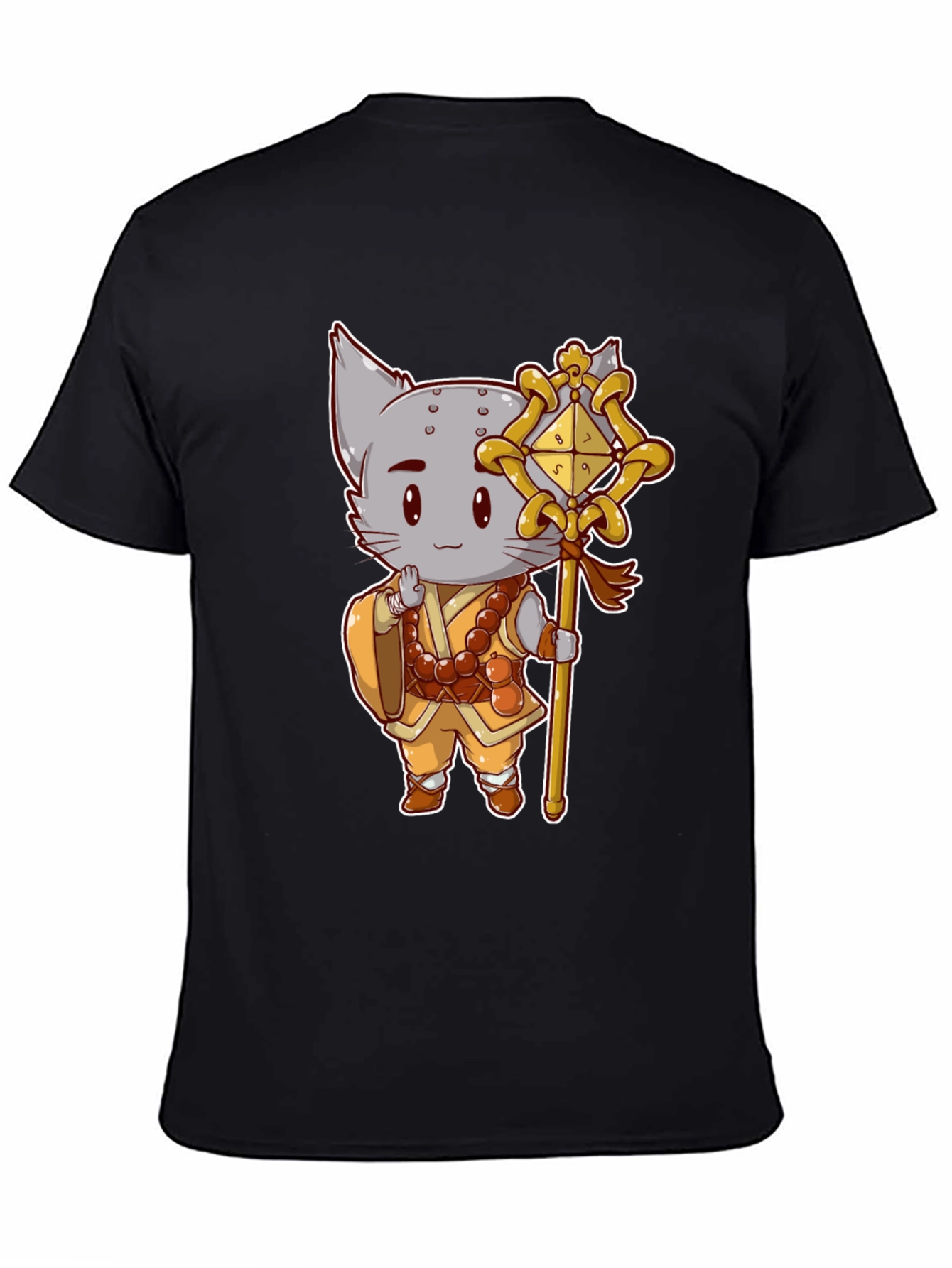 Black Monk Cat T-Shirt - Cute Anime Style view 4