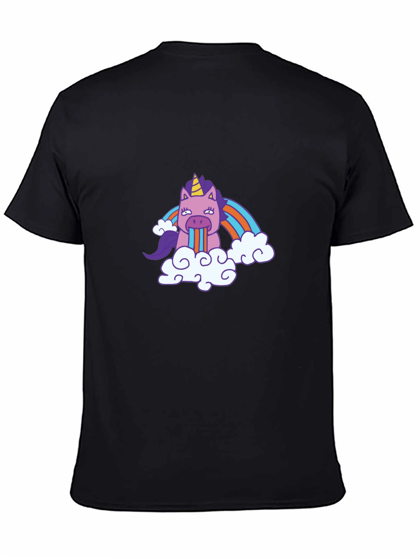 Black Unicorn Rainbow Puke Graphic Tee - Black Cotton Shirt view 4