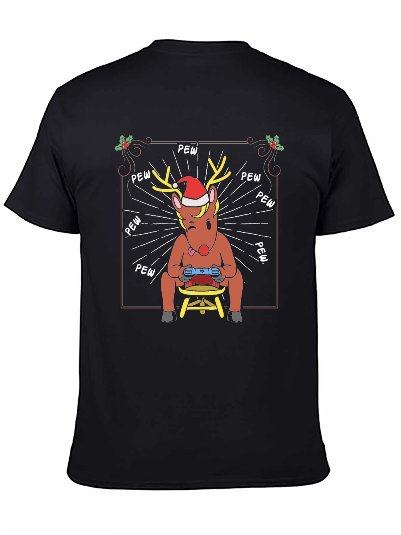 Black Funny Gaming Reindeer Christmas T-Shirt view 4