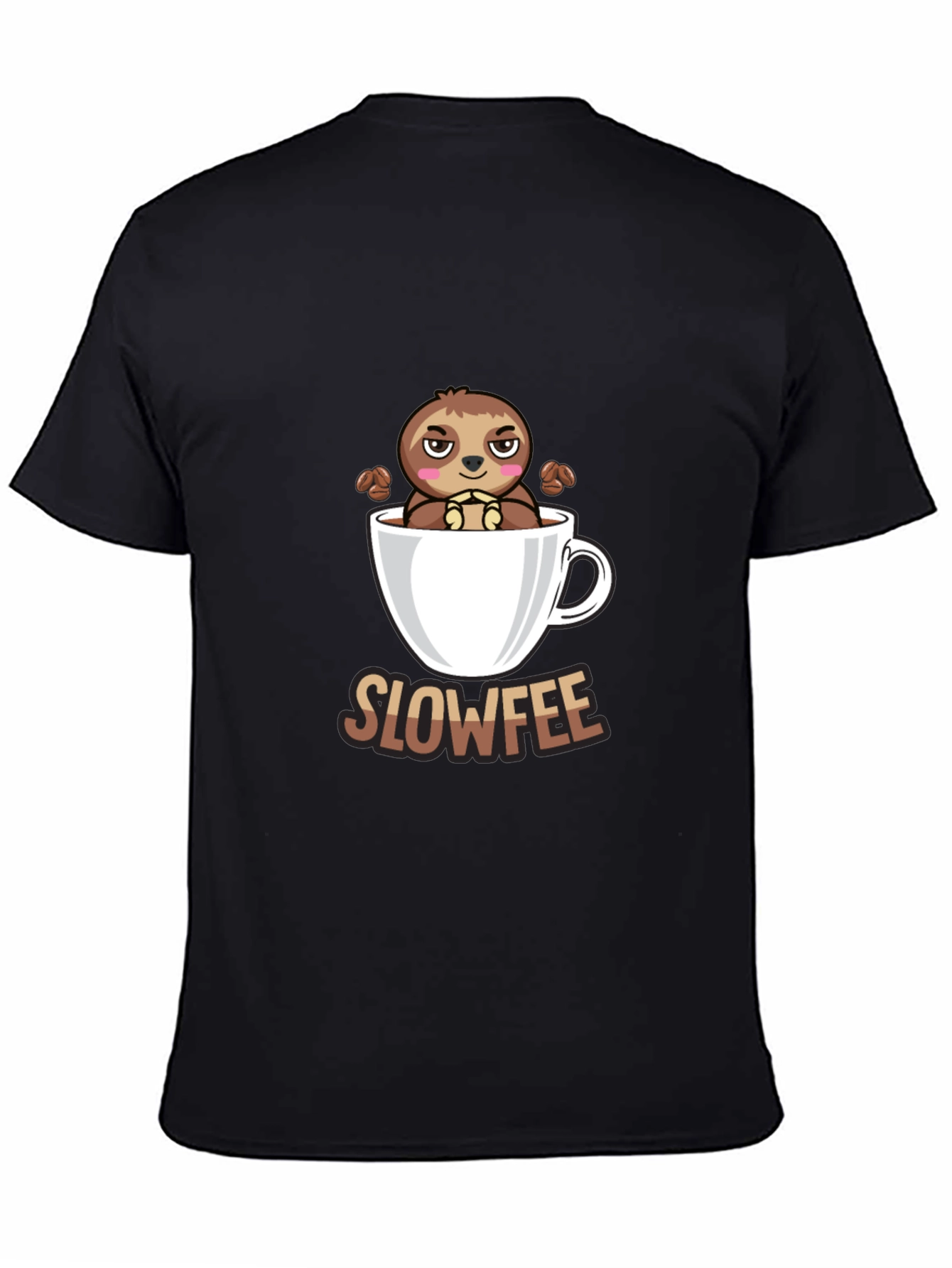Black Slowfee Sloth Coffee Cup T-Shirt - Funny Cute Tee view 4