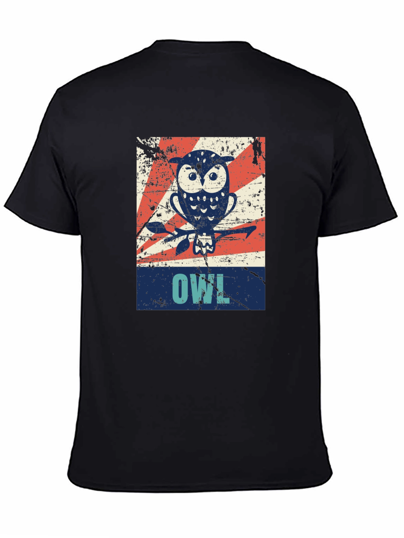 Black Vintage Owl Graphic Tee - Unisex Black T-Shirt view 4