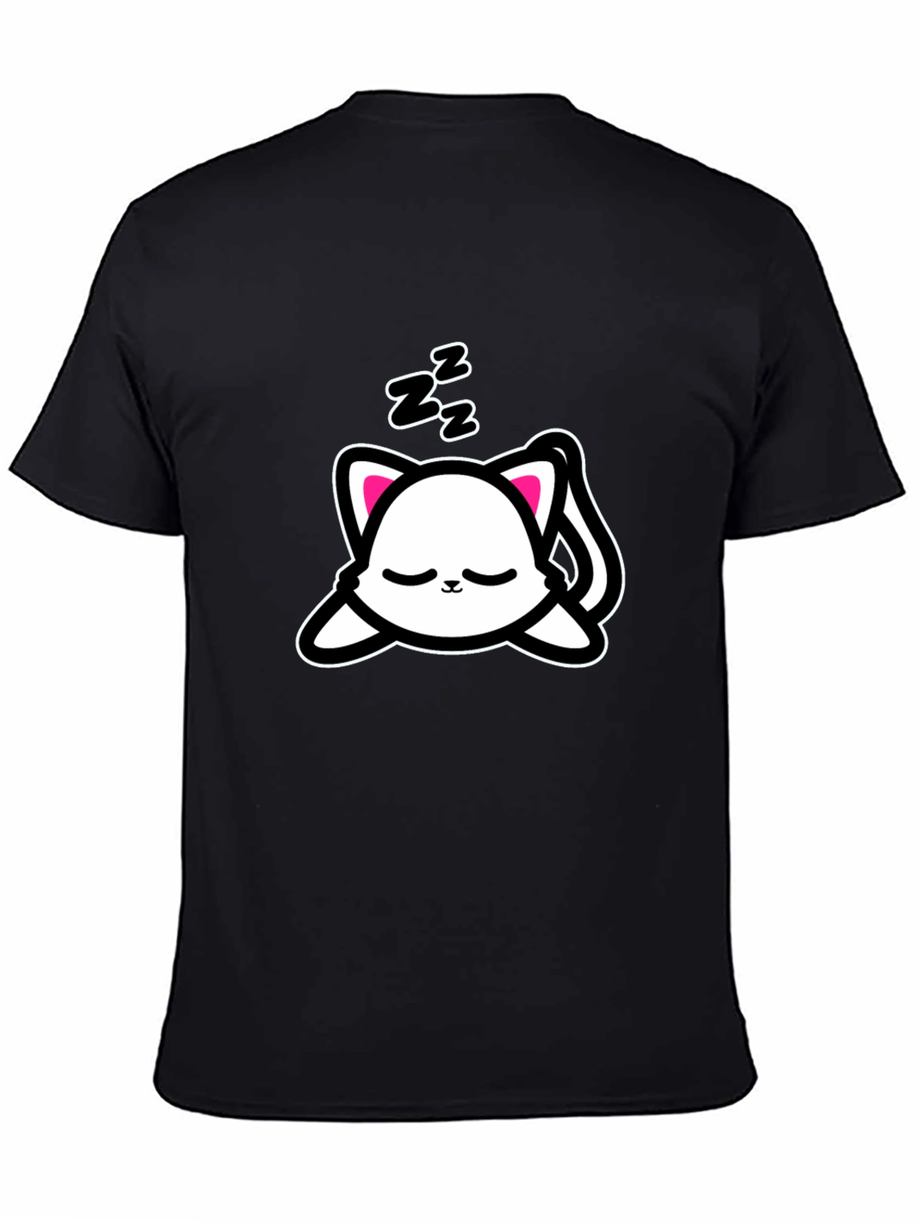 Black Cute Sleeping Cat Graphic Tee - Black view 4
