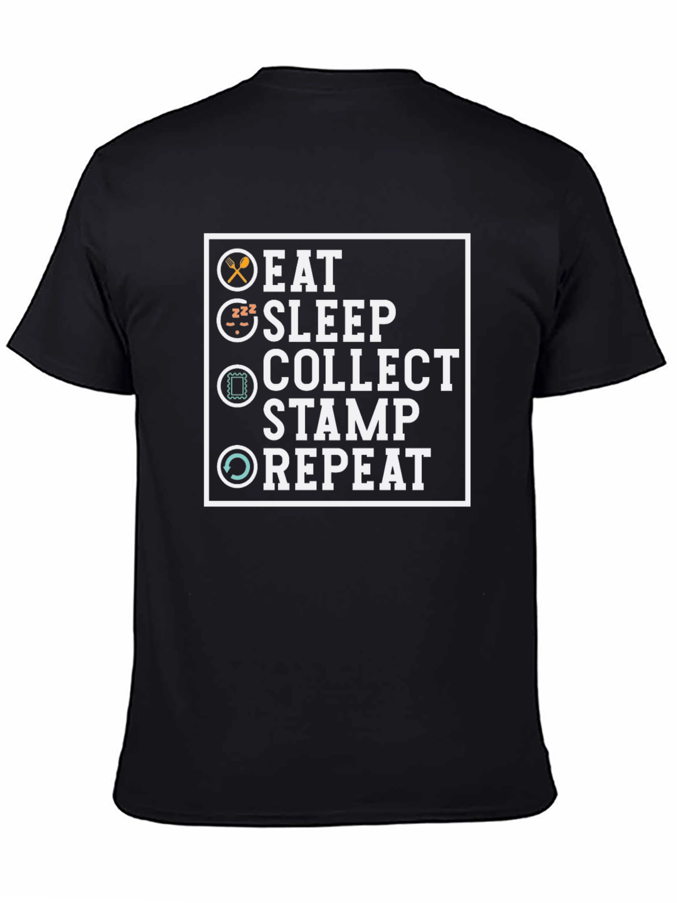 Black Eat Sleep Collect Stamp Repeat Graphic T-Shirt view 4