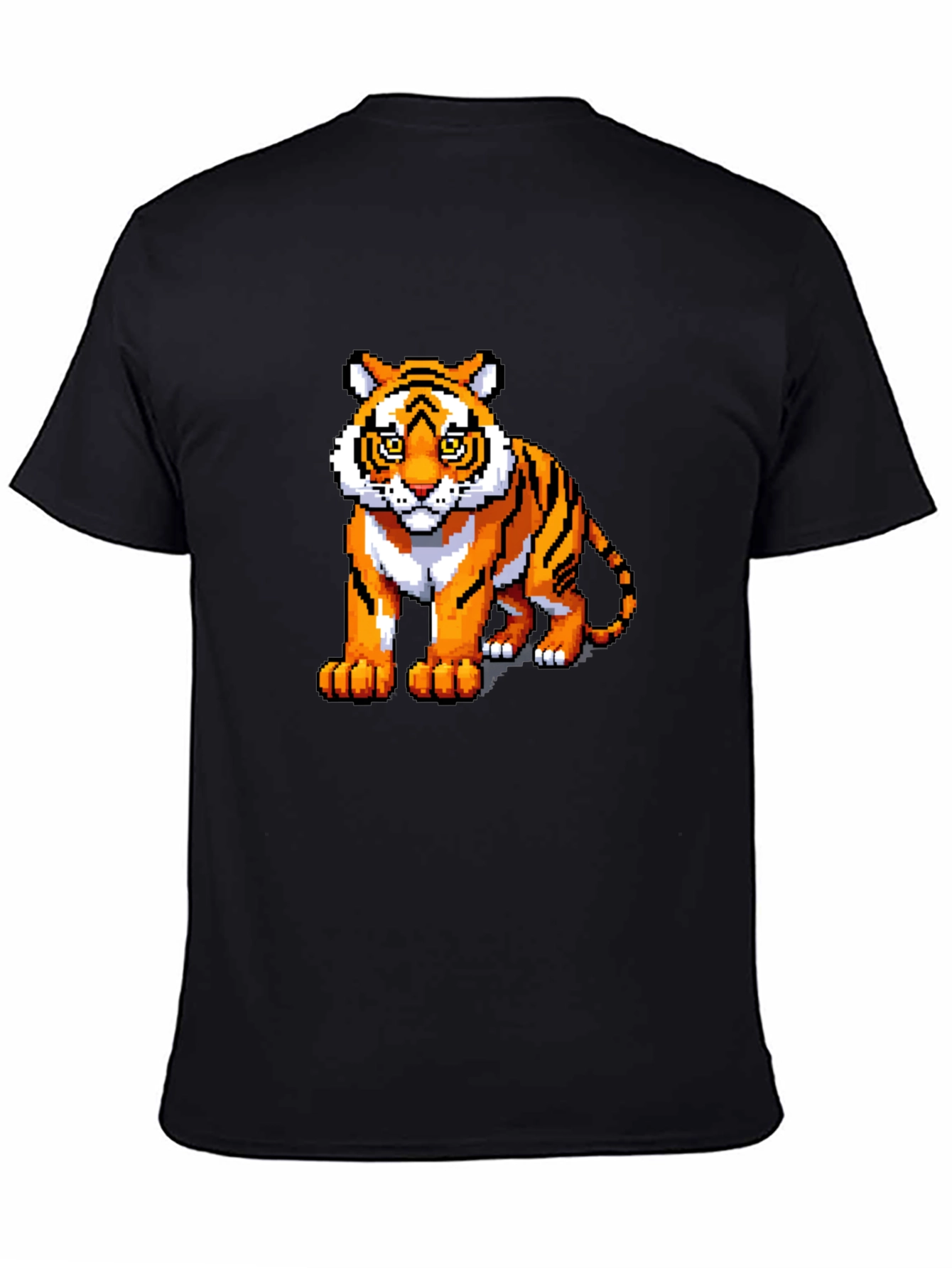 Black Pixel Tiger Graphic Tee - Black Cotton Shirt view 4